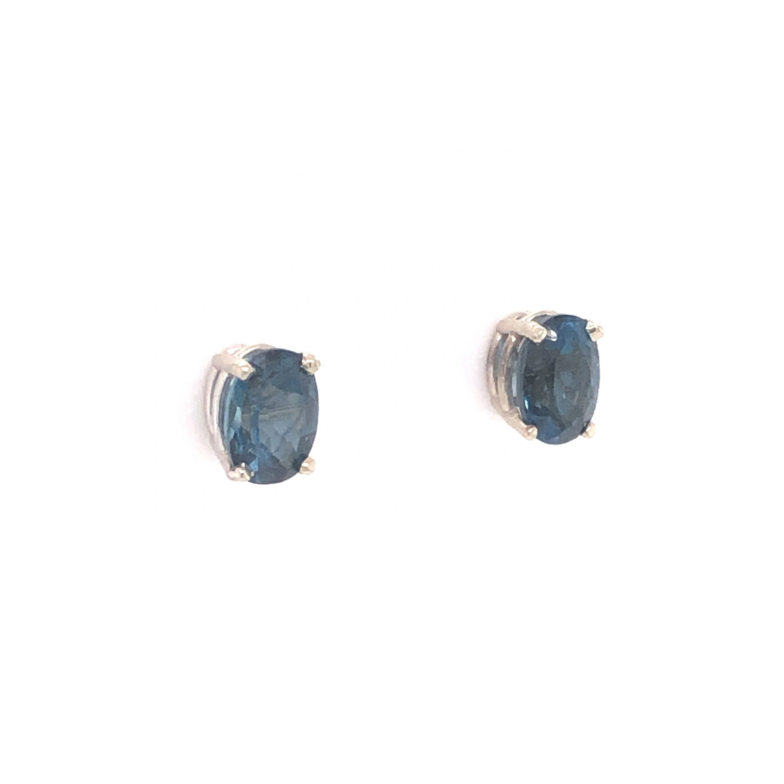 Oval Blue Tourmaline Earring Studs in 14k White Gold - Image 3
