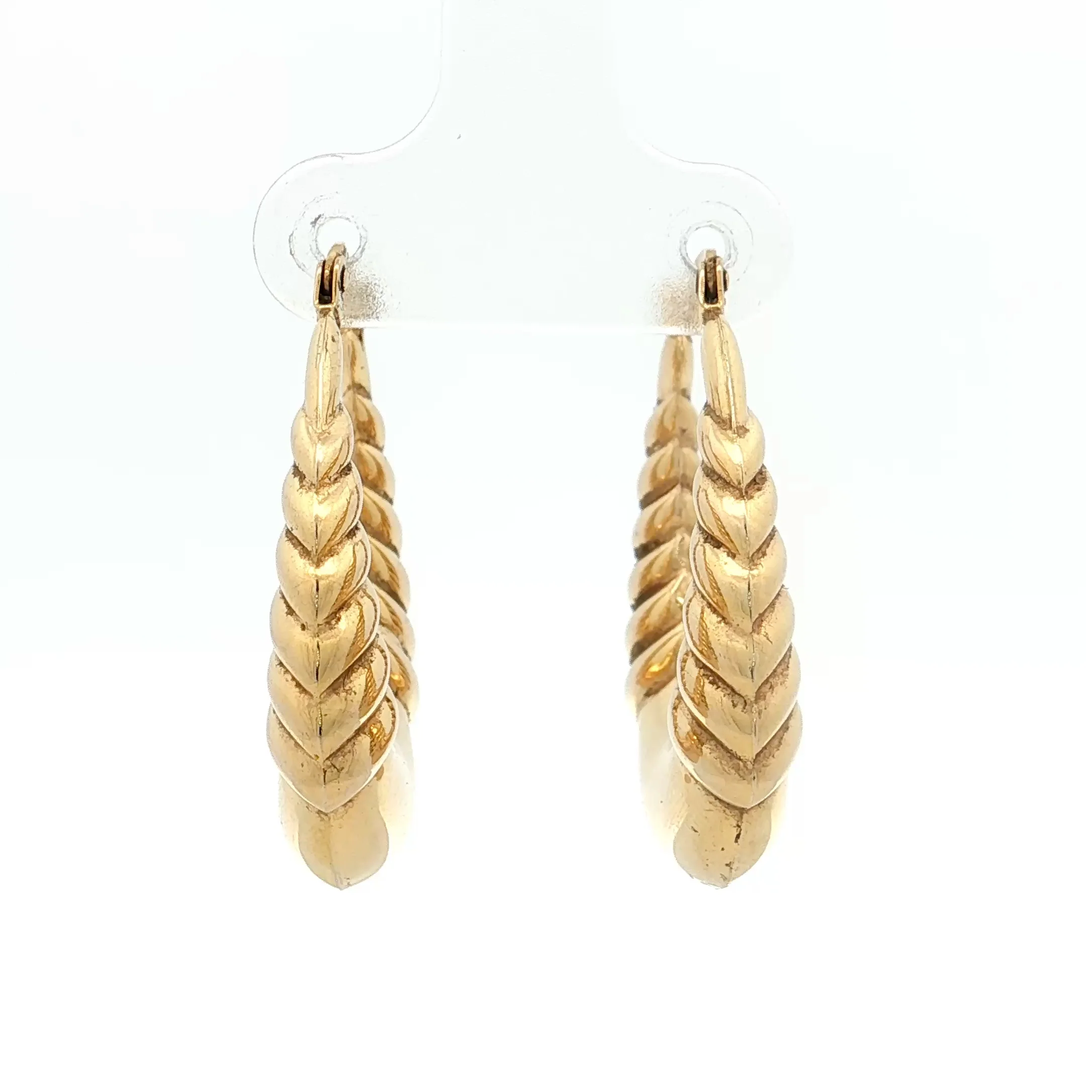 Oval Bubble Ridged Hoop Earrings 14k Yellow Gold