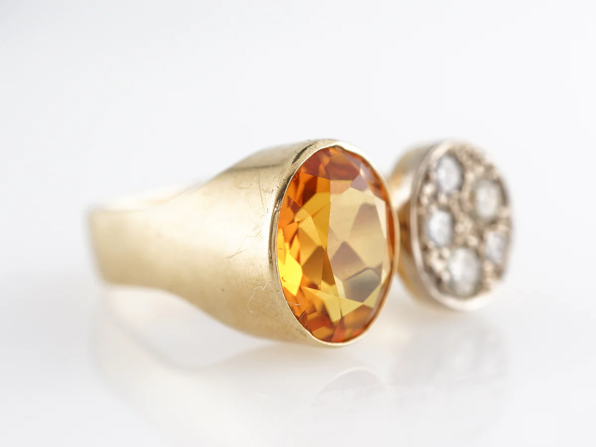 Oval Citrine w/ Pave Diamond Ring in 18k Yellow Gold - Image 3