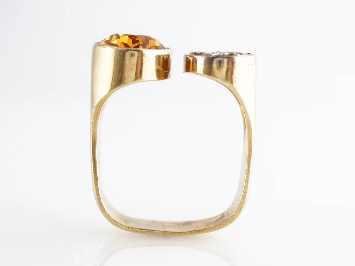 Oval Citrine w/ Pave Diamond Ring in 18k Yellow Gold - Image 4