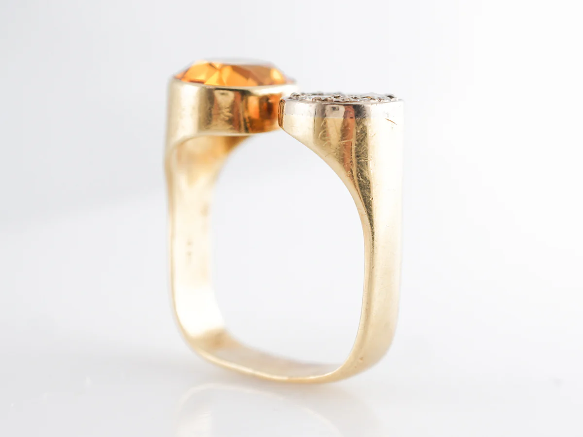 Oval Citrine w/ Pave Diamond Ring in 18k Yellow Gold - Image 5
