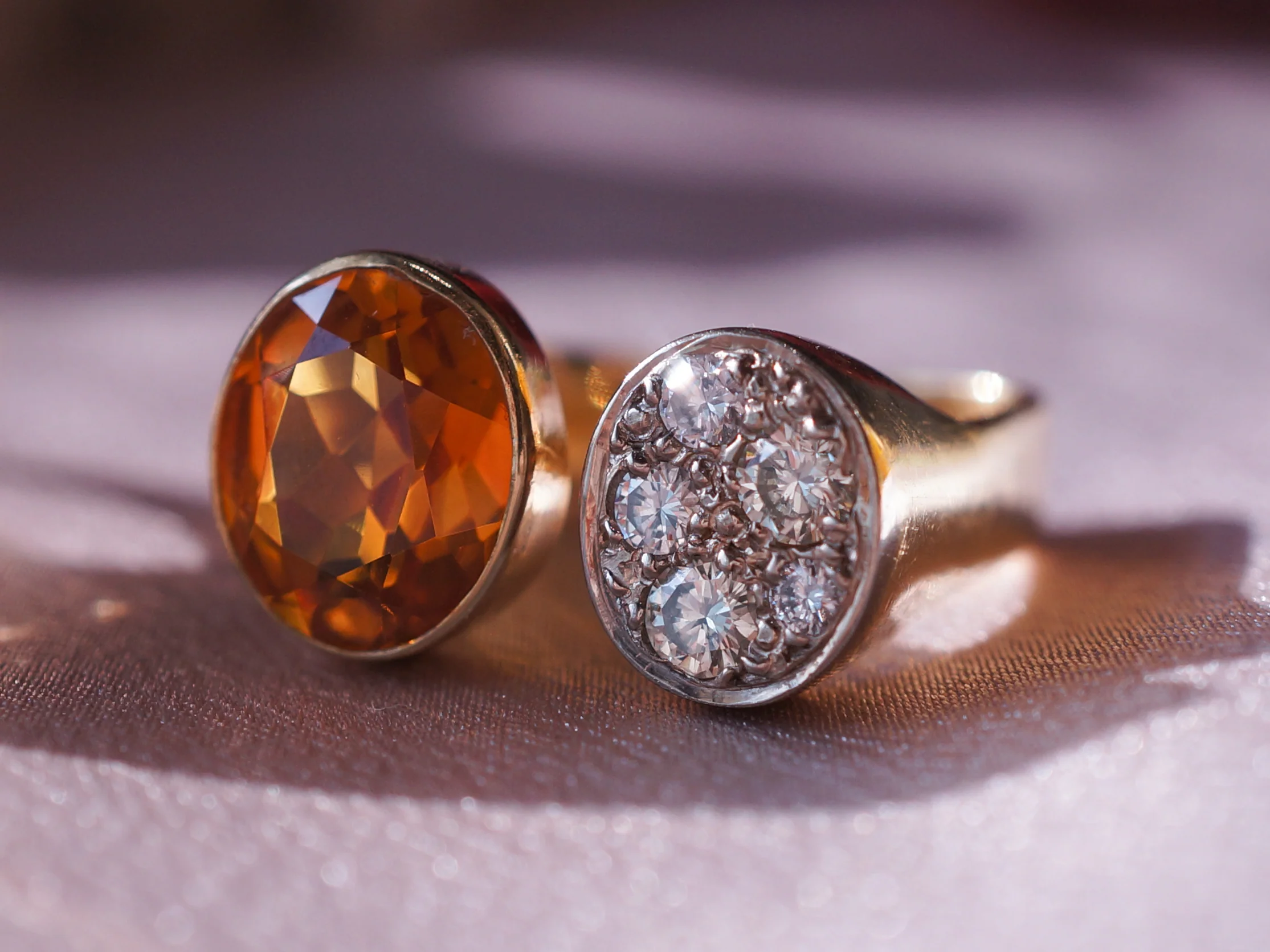 Oval Citrine w/ Pave Diamond Ring in 18k Yellow Gold - Image 6