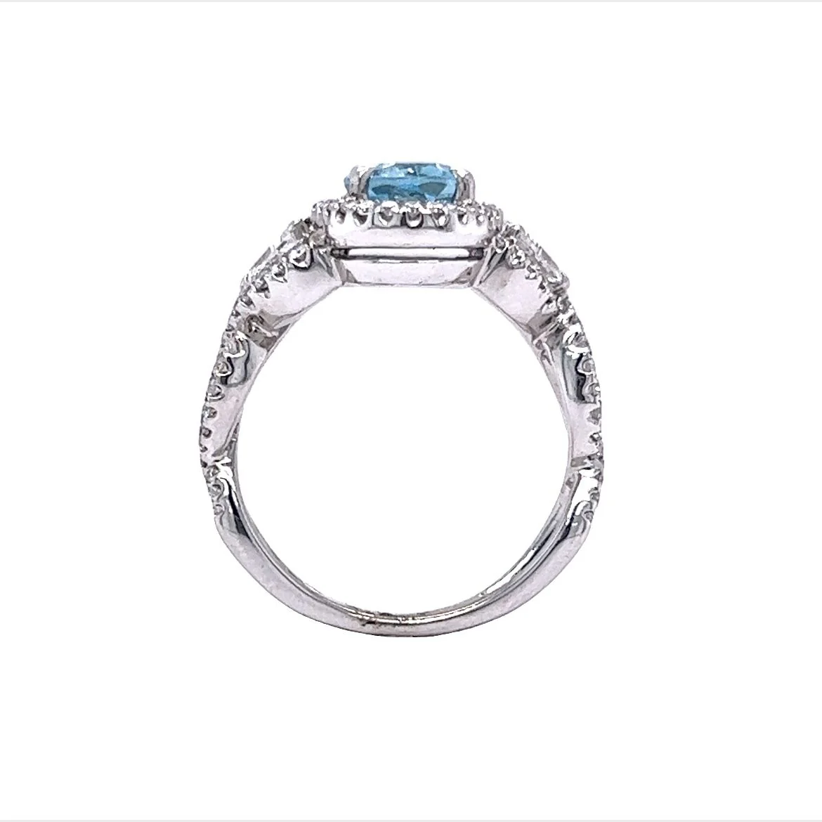Oval Cut Aquamarine Ring w/ Diamonds in 18K White Gold - Image 4