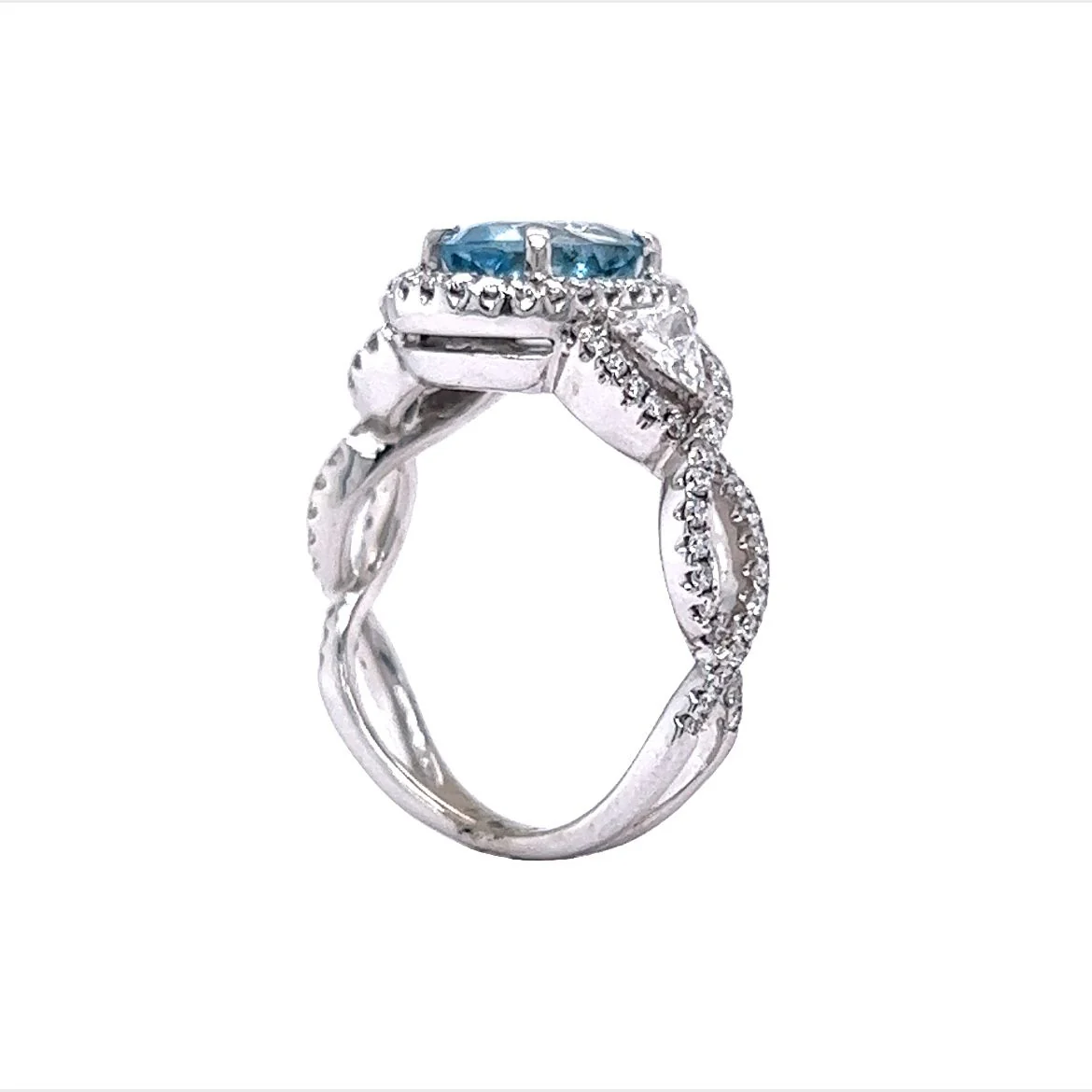 Oval Cut Aquamarine Ring w/ Diamonds in 18K White Gold - Image 5