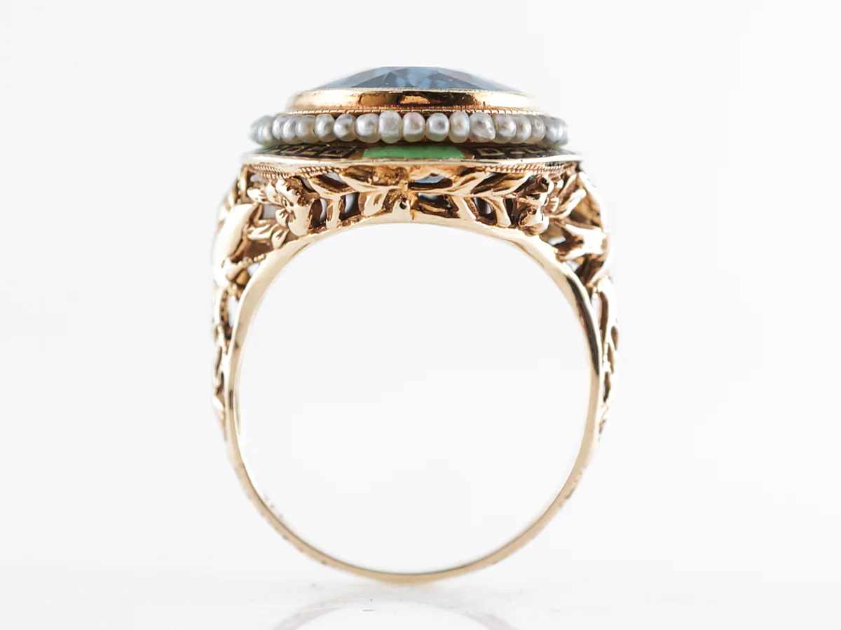 Oval Cut Blue Topaz Cocktail Ring in 14k Yellow Gold - Image 4