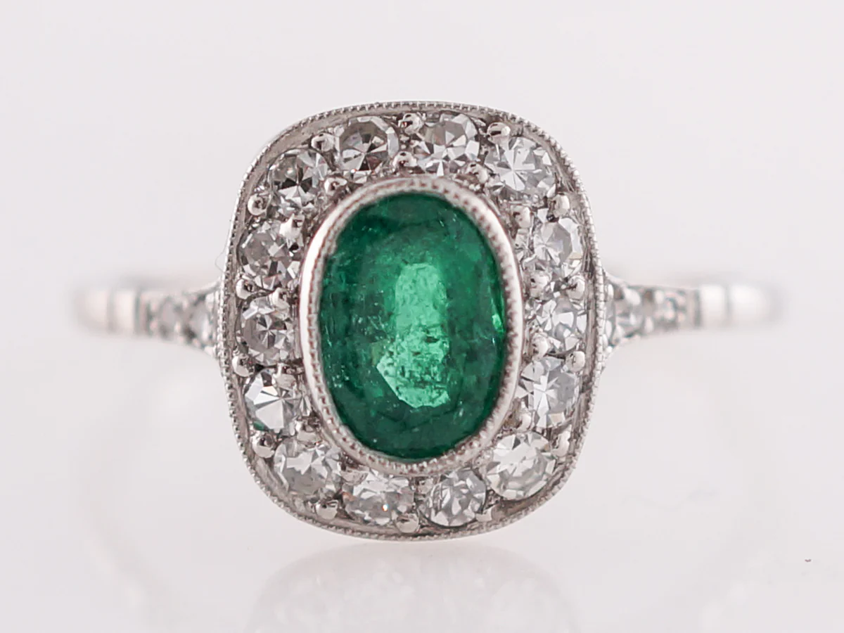 Oval Cut Emerald & Diamond Right Hand Ring in Platinum