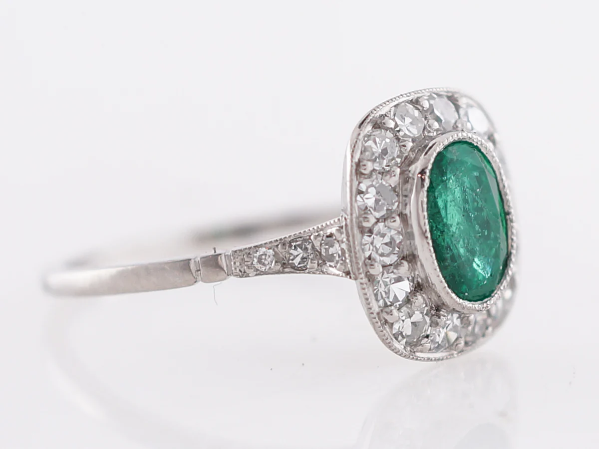 Oval Cut Emerald & Diamond Right Hand Ring in Platinum - Image 3