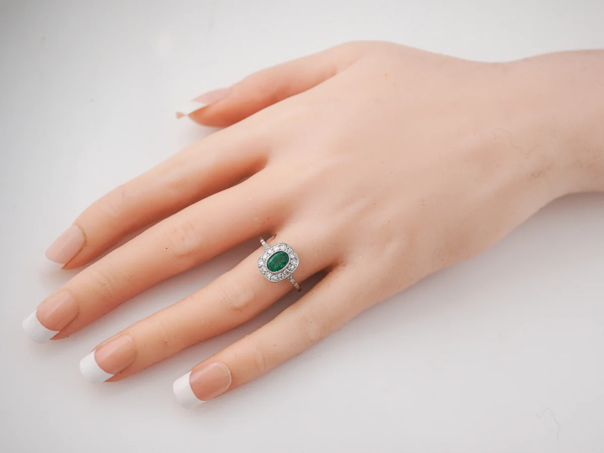 Oval Cut Emerald & Diamond Right Hand Ring in Platinum - Image 7