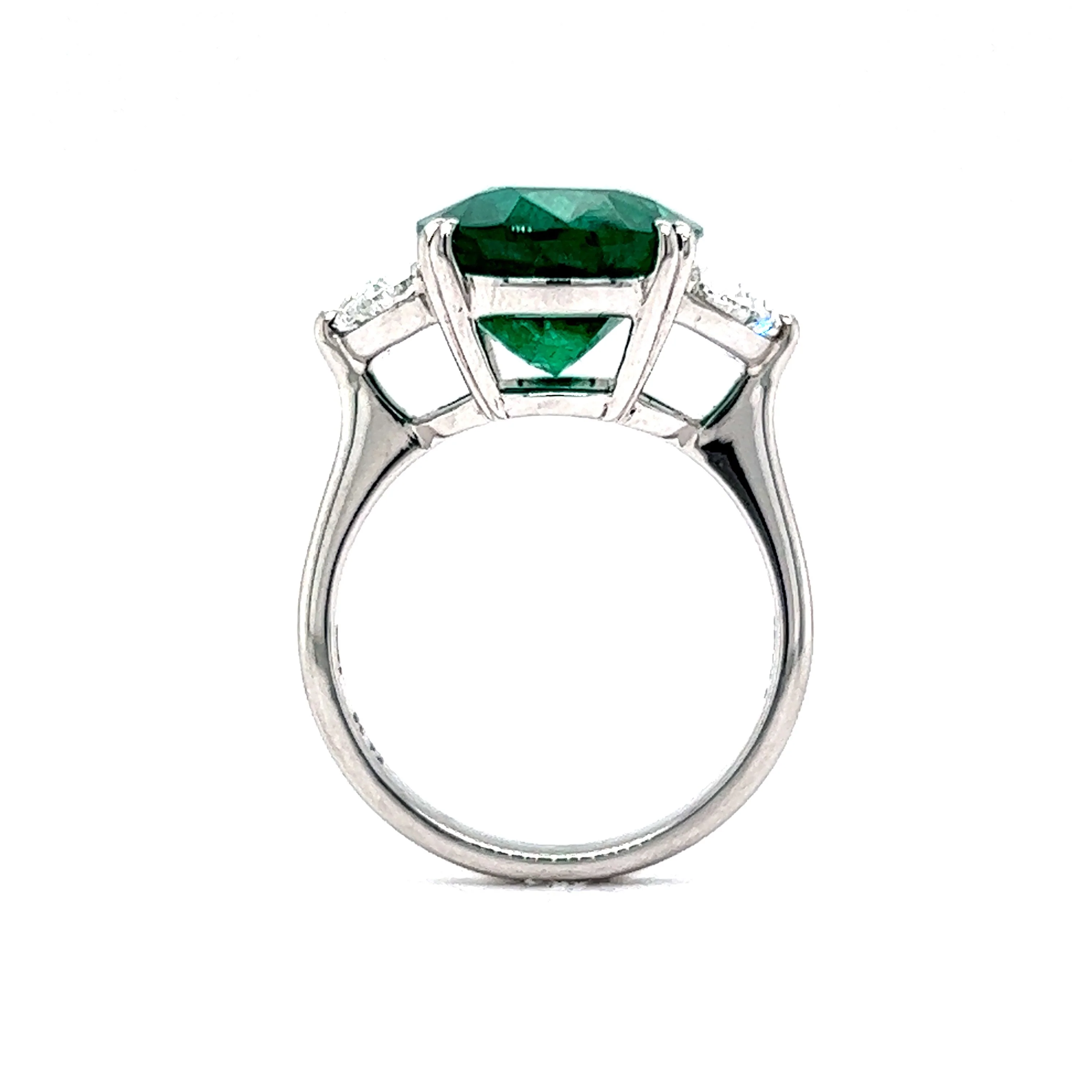 Oval Cut Emerald & Half Moon Diamond Cocktail Ring in Platinum - Image 4