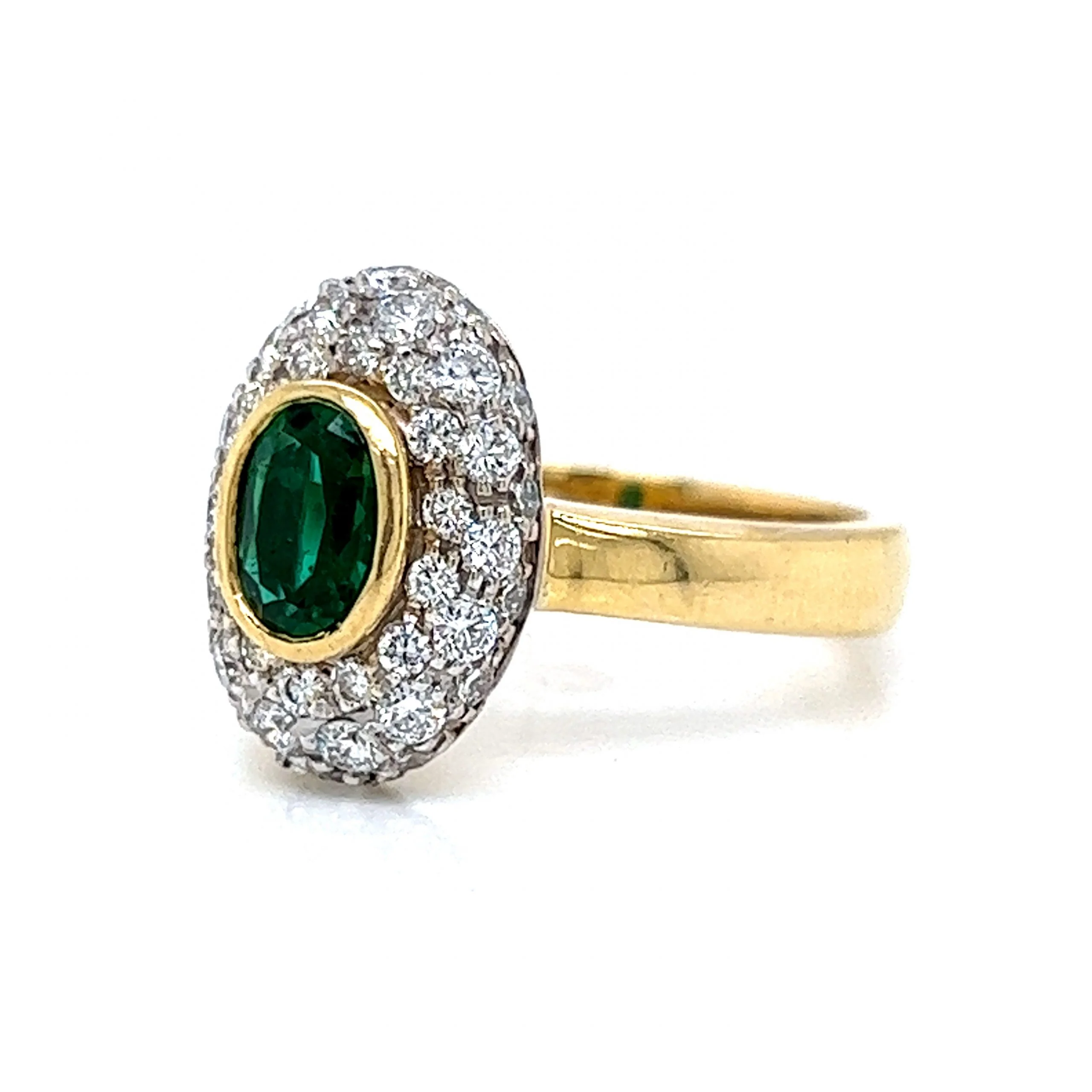 Oval Cut Emerald & Pave Diamond Ring in 18k Yellow Gold - Image 2