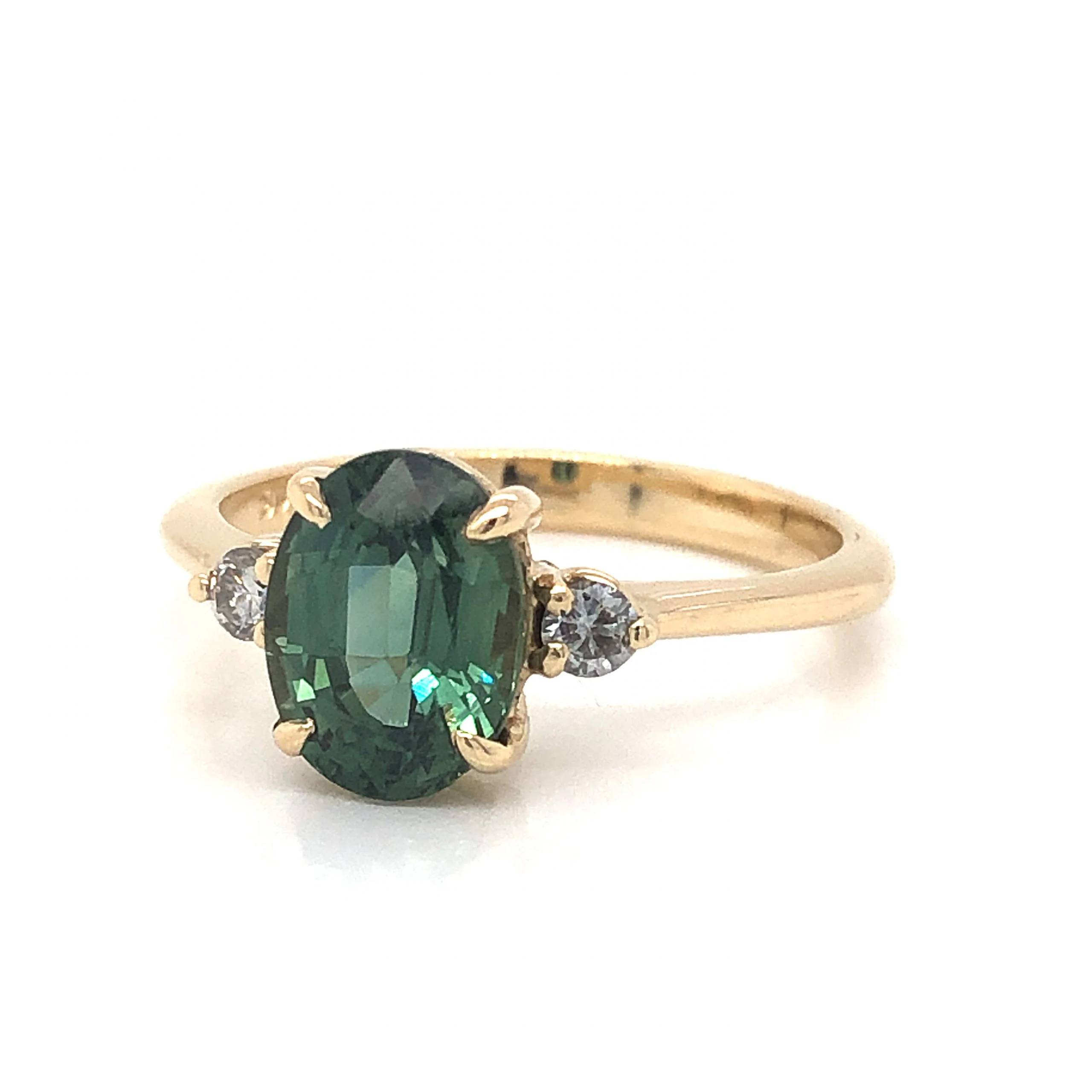Oval Cut Green Sapphire Engagement Ring in 14k Yellow Gold - Image 2