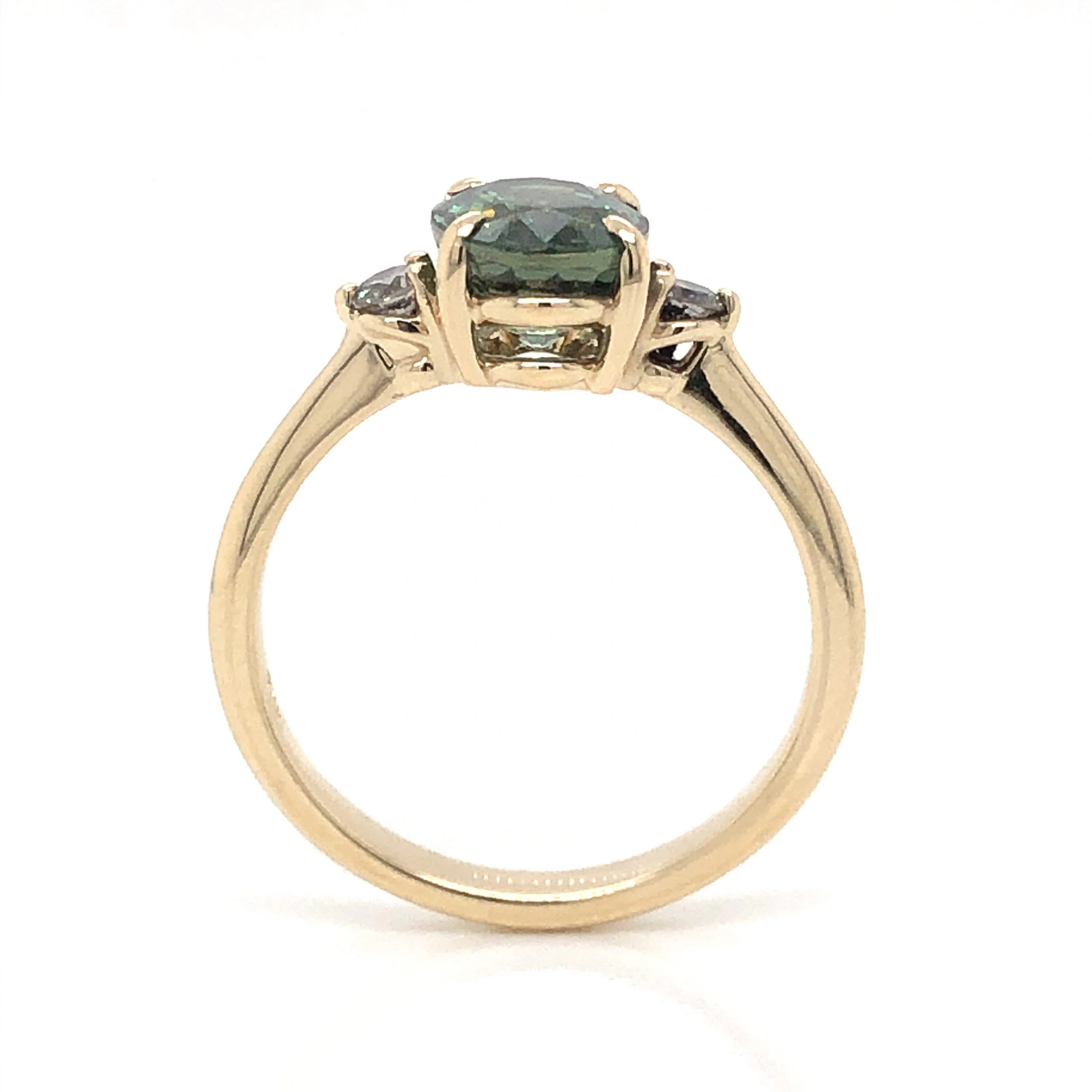 Oval Cut Green Sapphire Engagement Ring in 14k Yellow Gold - Image 4