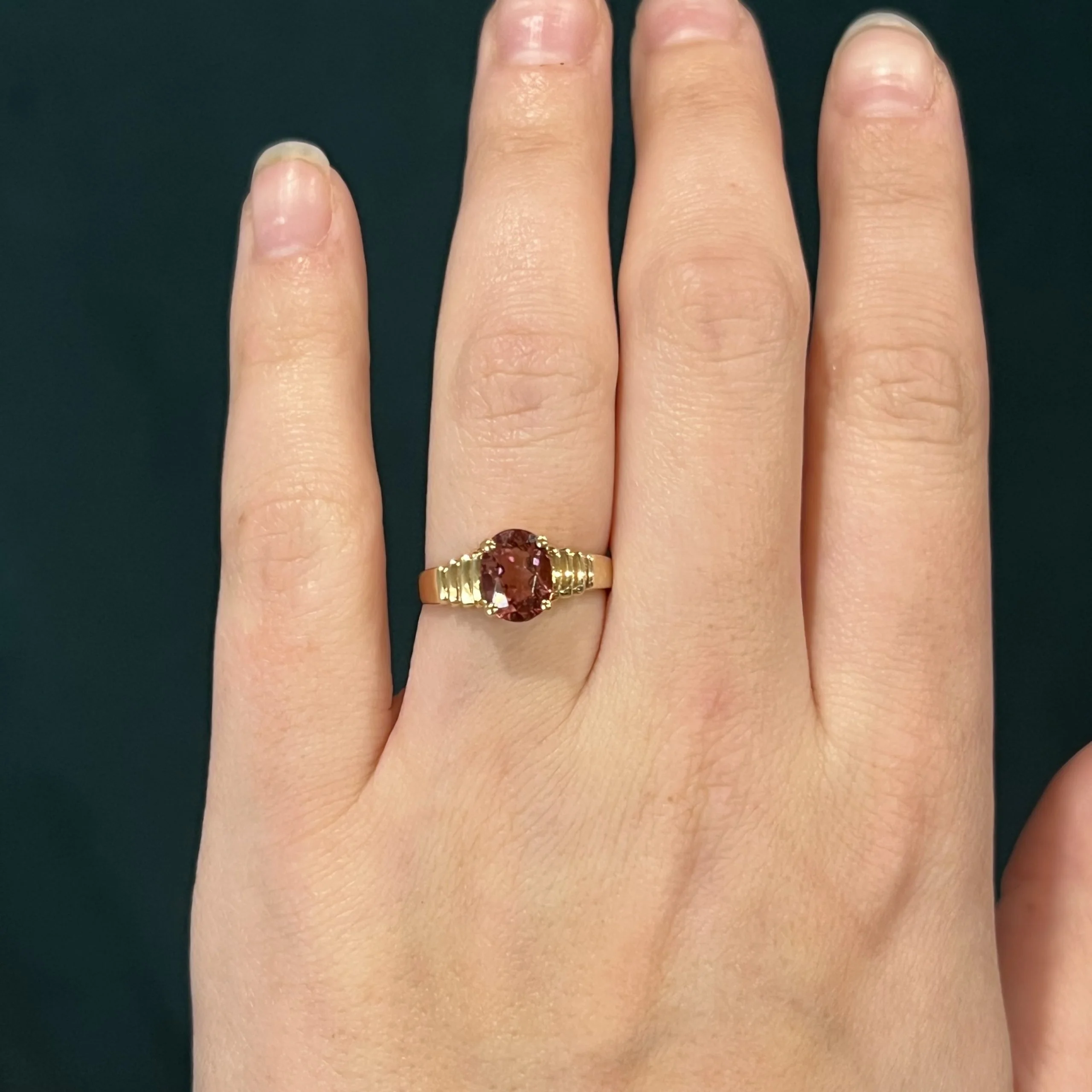 Oval Cut Pink Tourmaline Ring in 14k Yellow Gold - Image 6