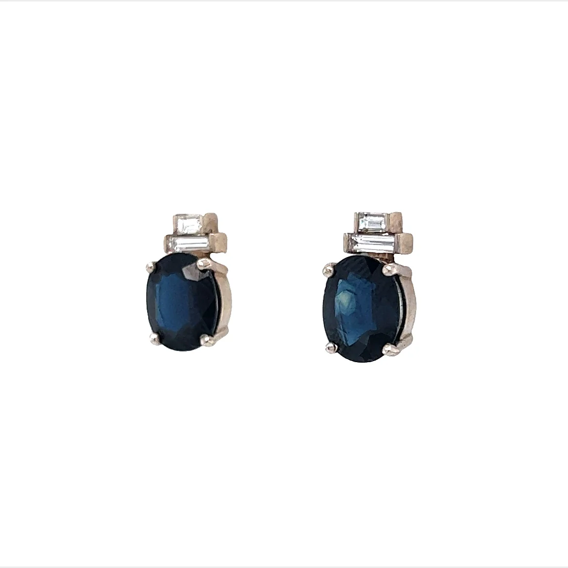 Oval Cut Sapphire and Diamond Earrings in 14K White Gold - Image 2
