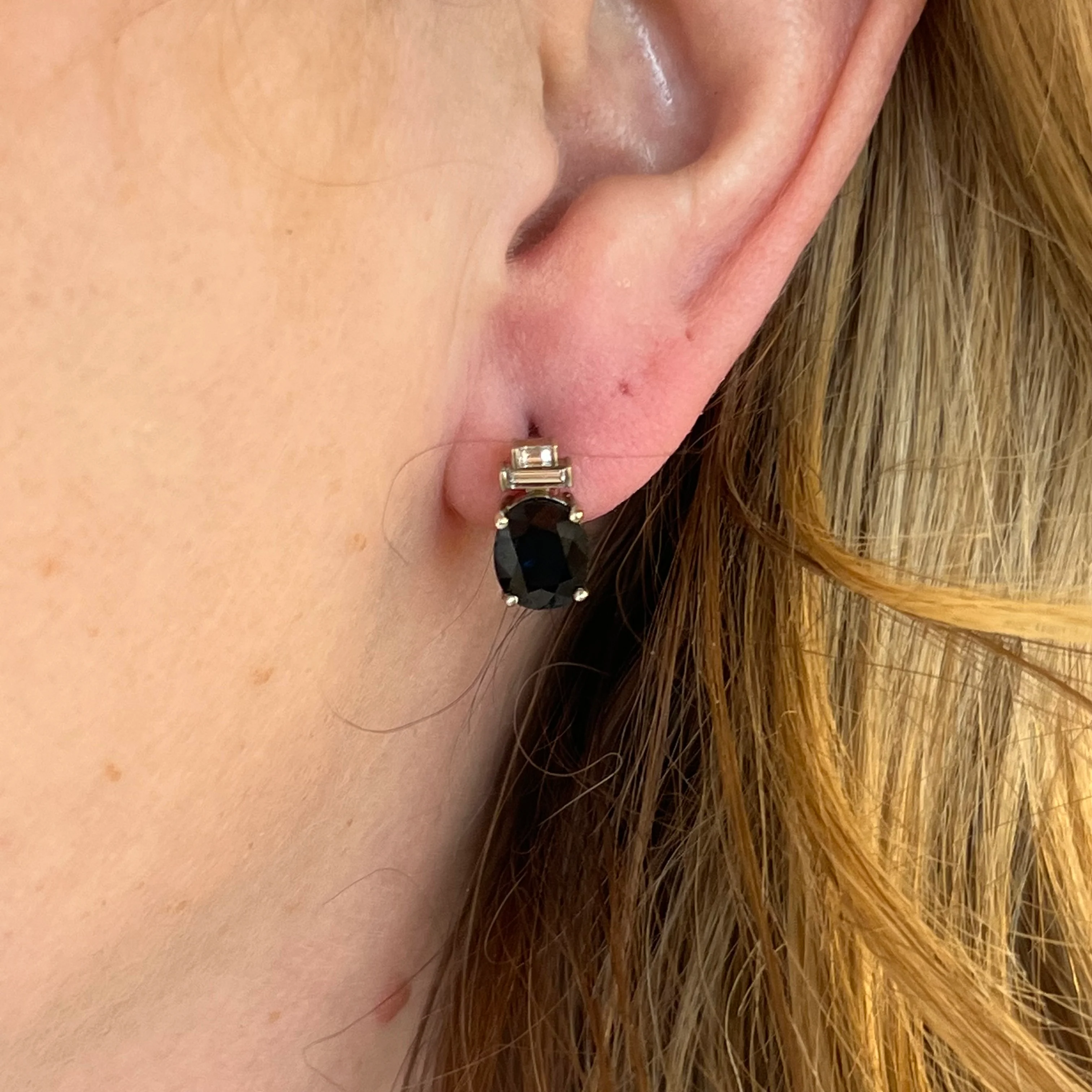 Oval Cut Sapphire and Diamond Earrings in 14K White Gold - Image 4
