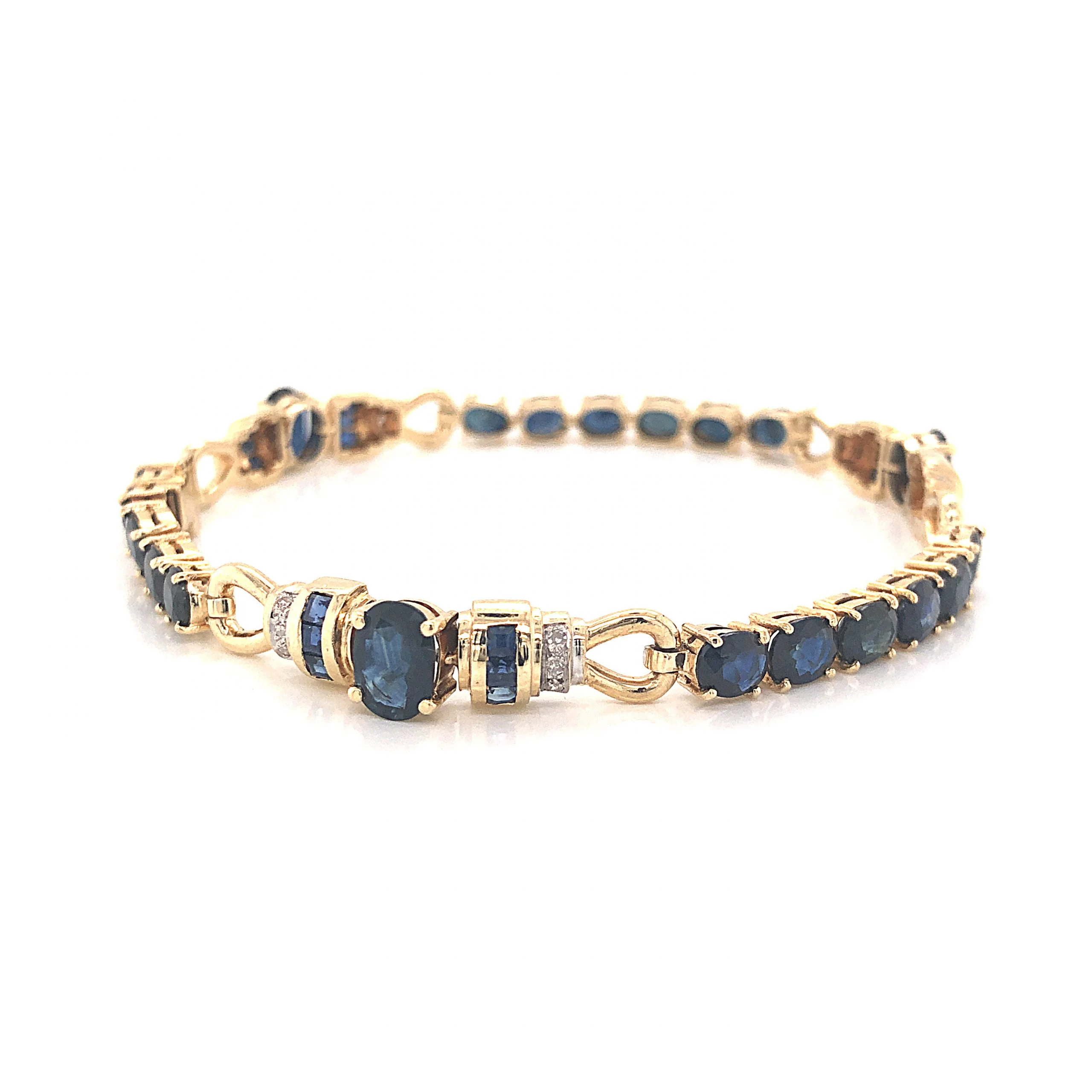 Oval Cut Sapphire Bracelet w/ Diamonds in 14k Yellow Gold - Image 2