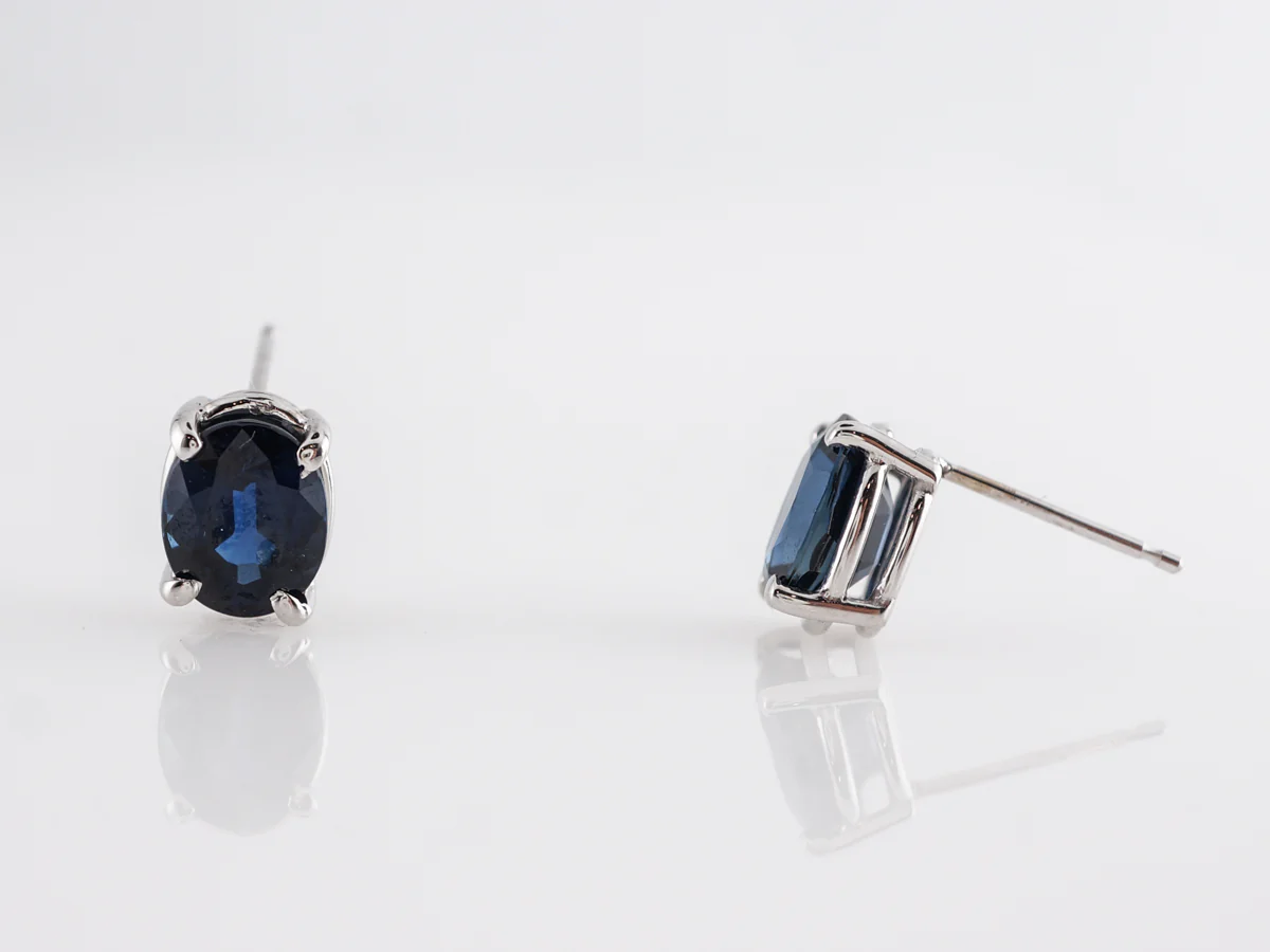 Oval Cut Sapphire Earring Studs 14K White Gold - Image 3