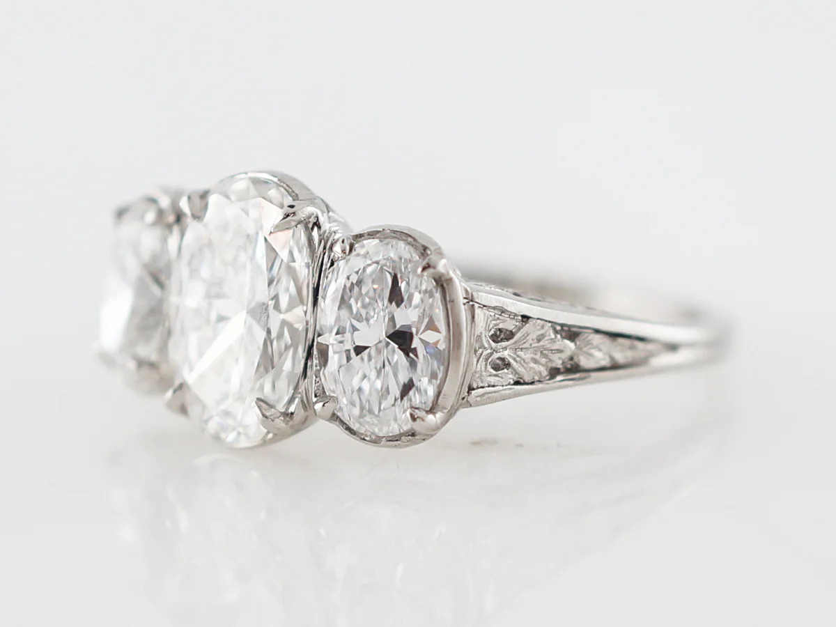 Oval Diamond Three Stone Engagement Ring E/VVS2 - Image 2