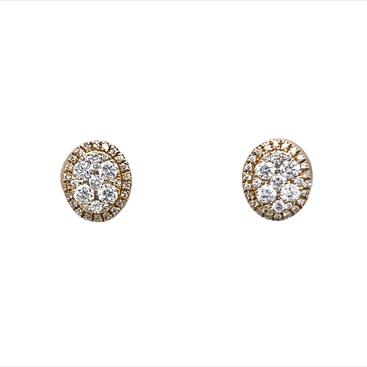 Oval Pave Cluster Diamond Earrings 14K Yellow Gold