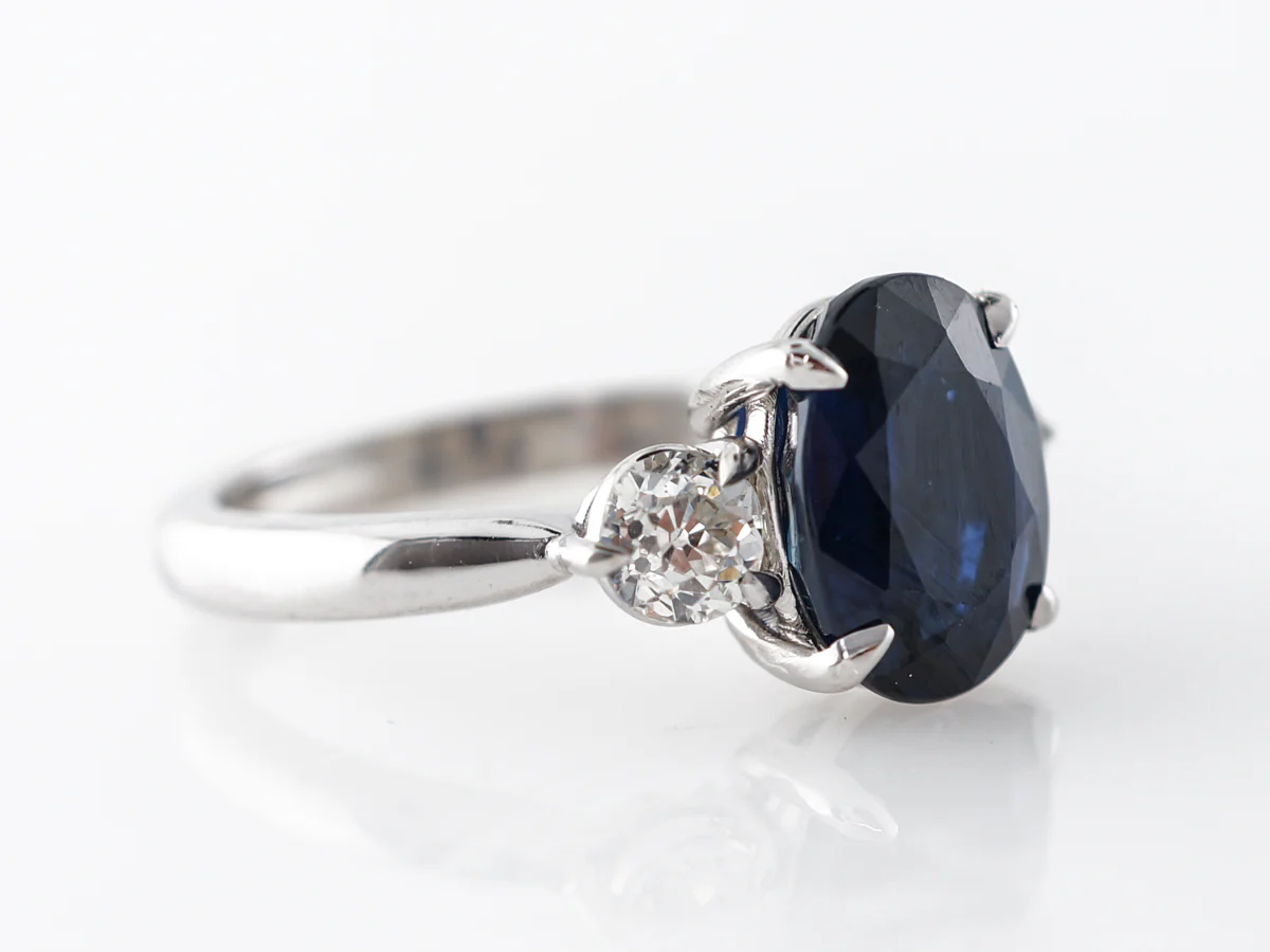 Oval Sapphire & Diamond Engagement Ring 18k White Gold - Image 3