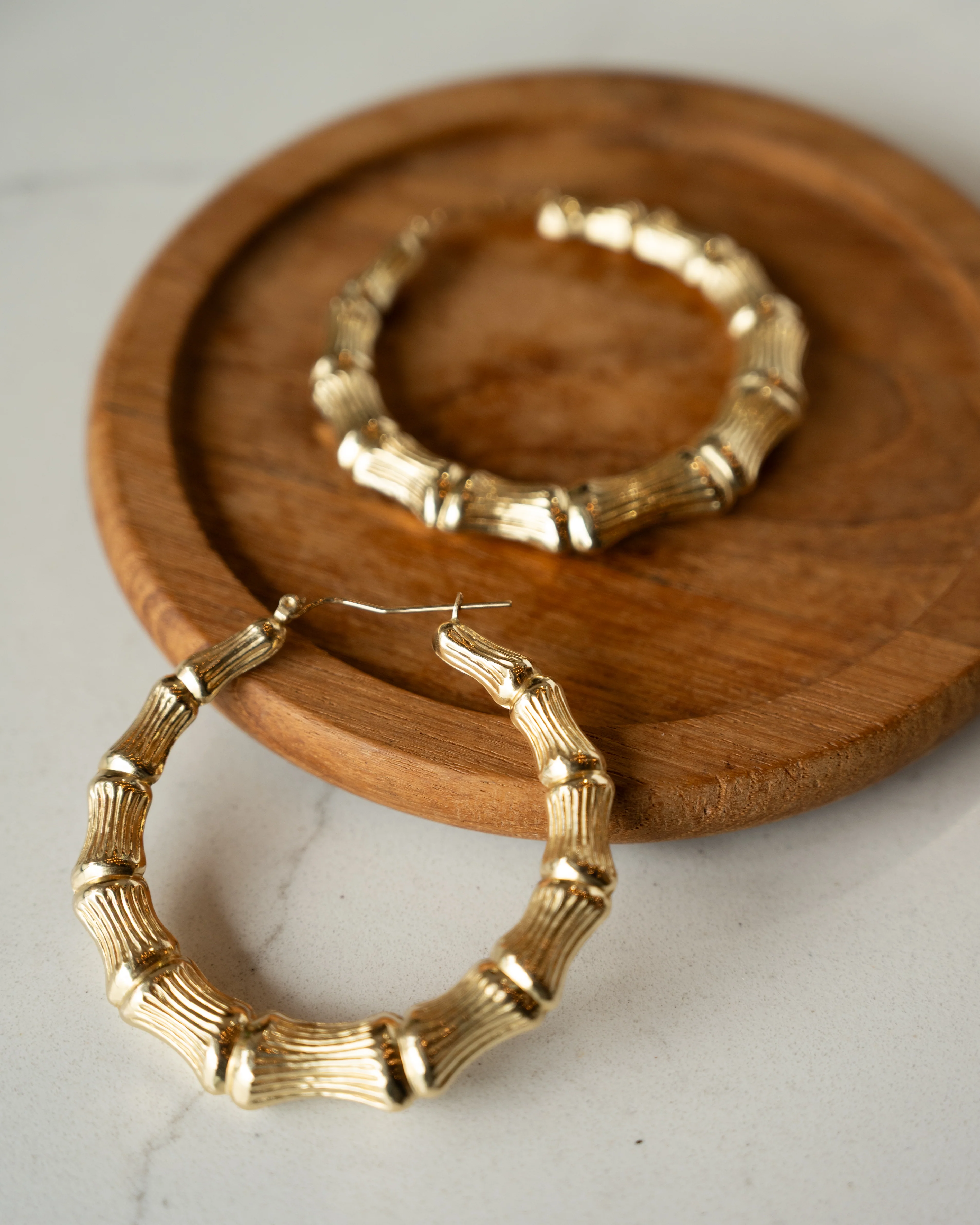 Oversized Bamboo Hoop Earrings 14k Yellow Gold - Image 4