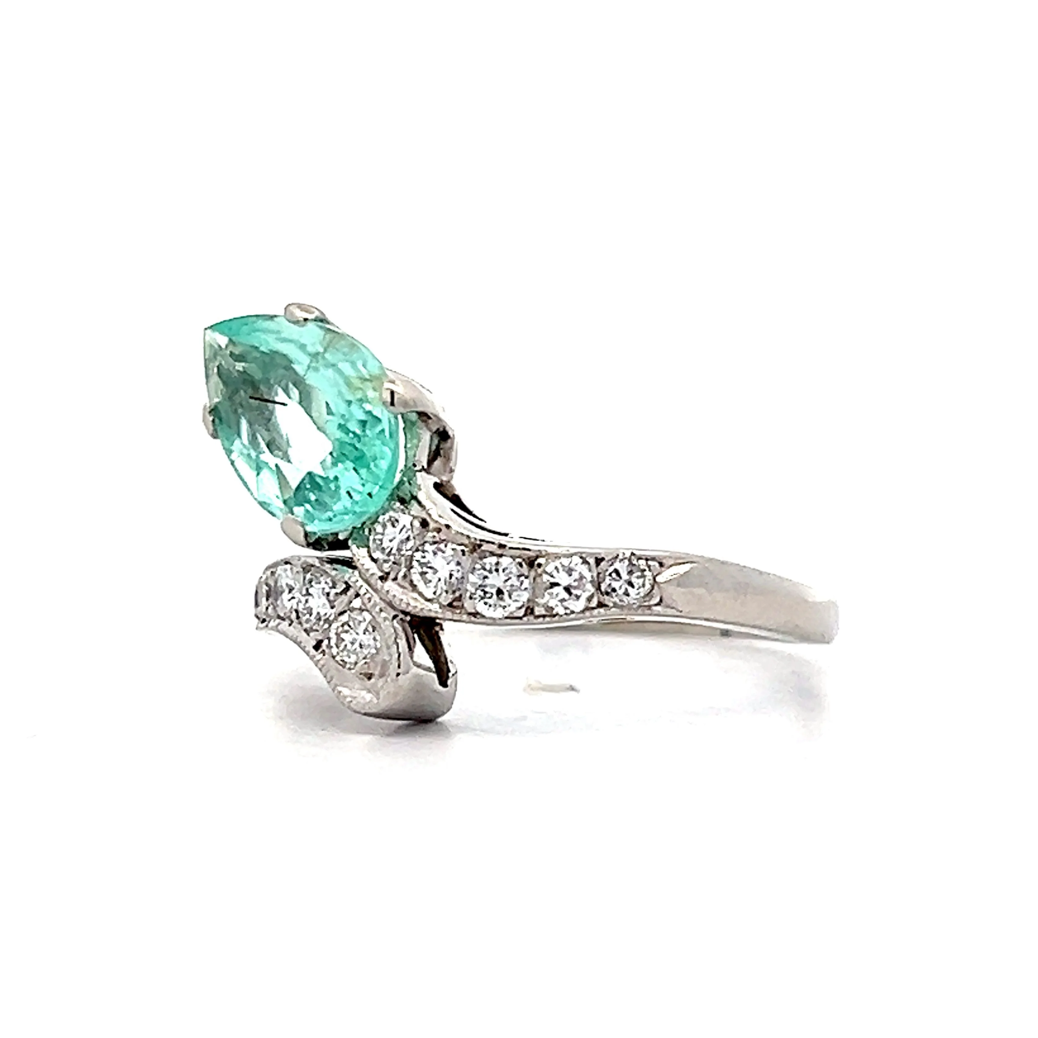 Paraiba Tourmaline & Diamond Bypass Ring in Platinum - Image 2