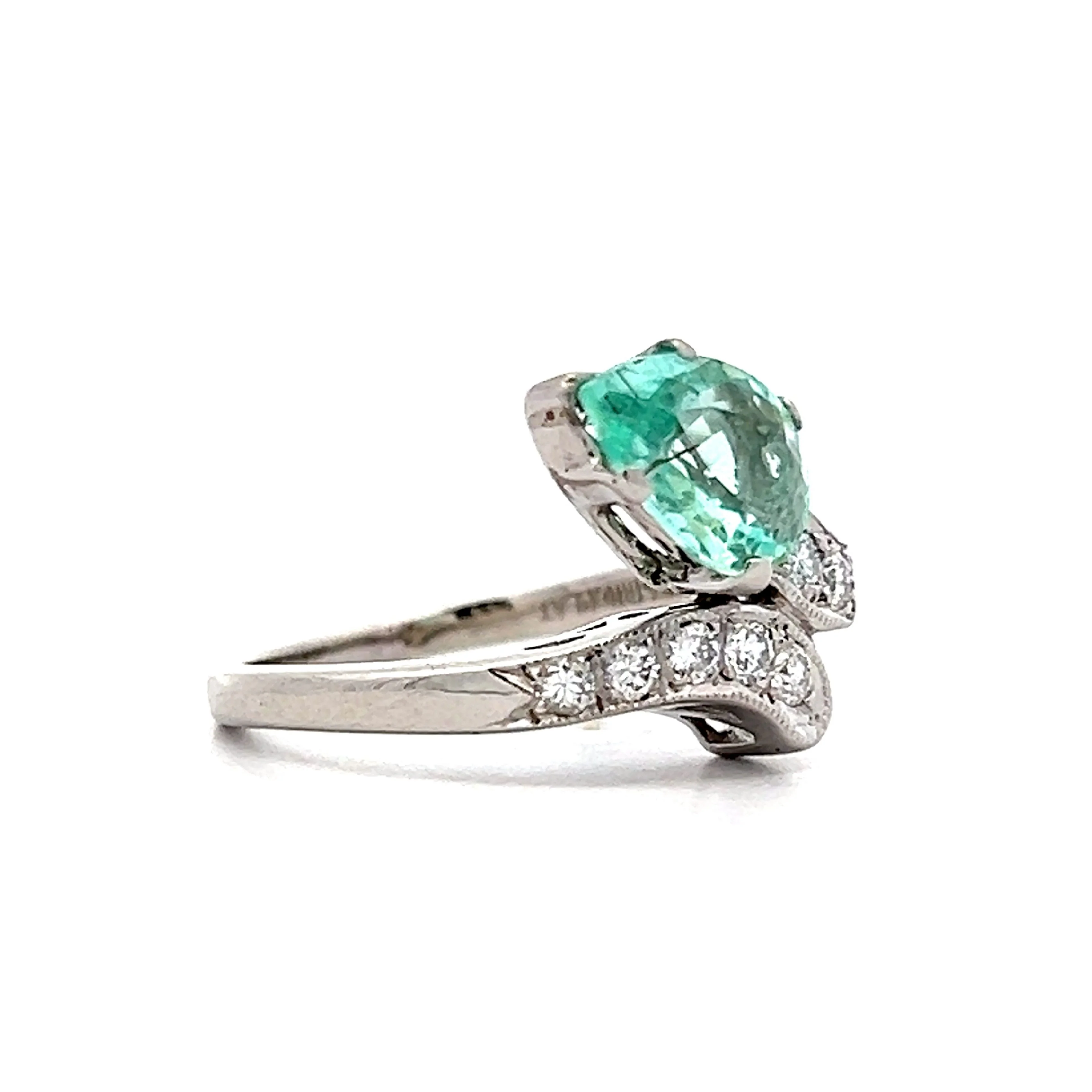 Paraiba Tourmaline & Diamond Bypass Ring in Platinum - Image 3