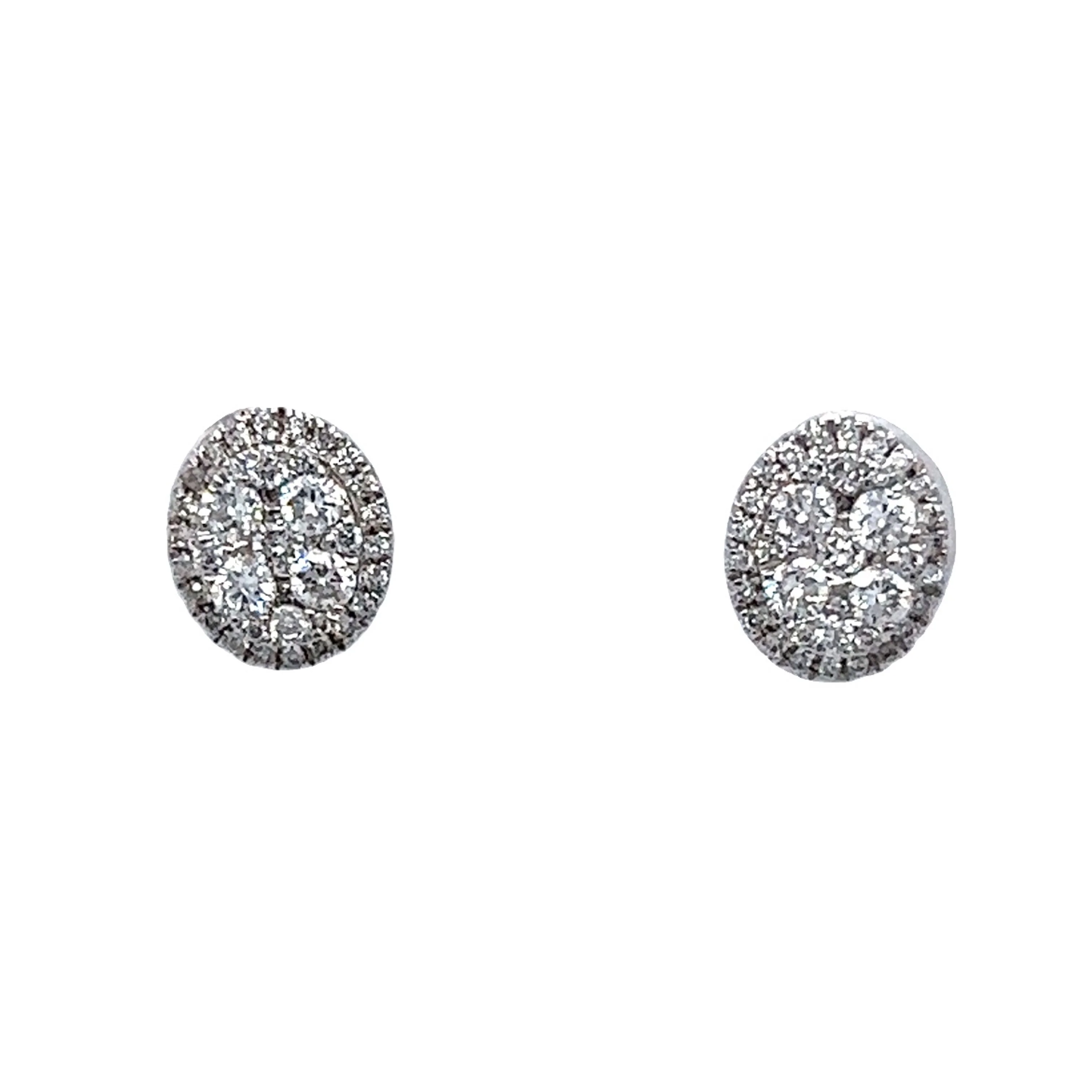 Pave Cluster Diamond Disk Earrings 14K White Gold