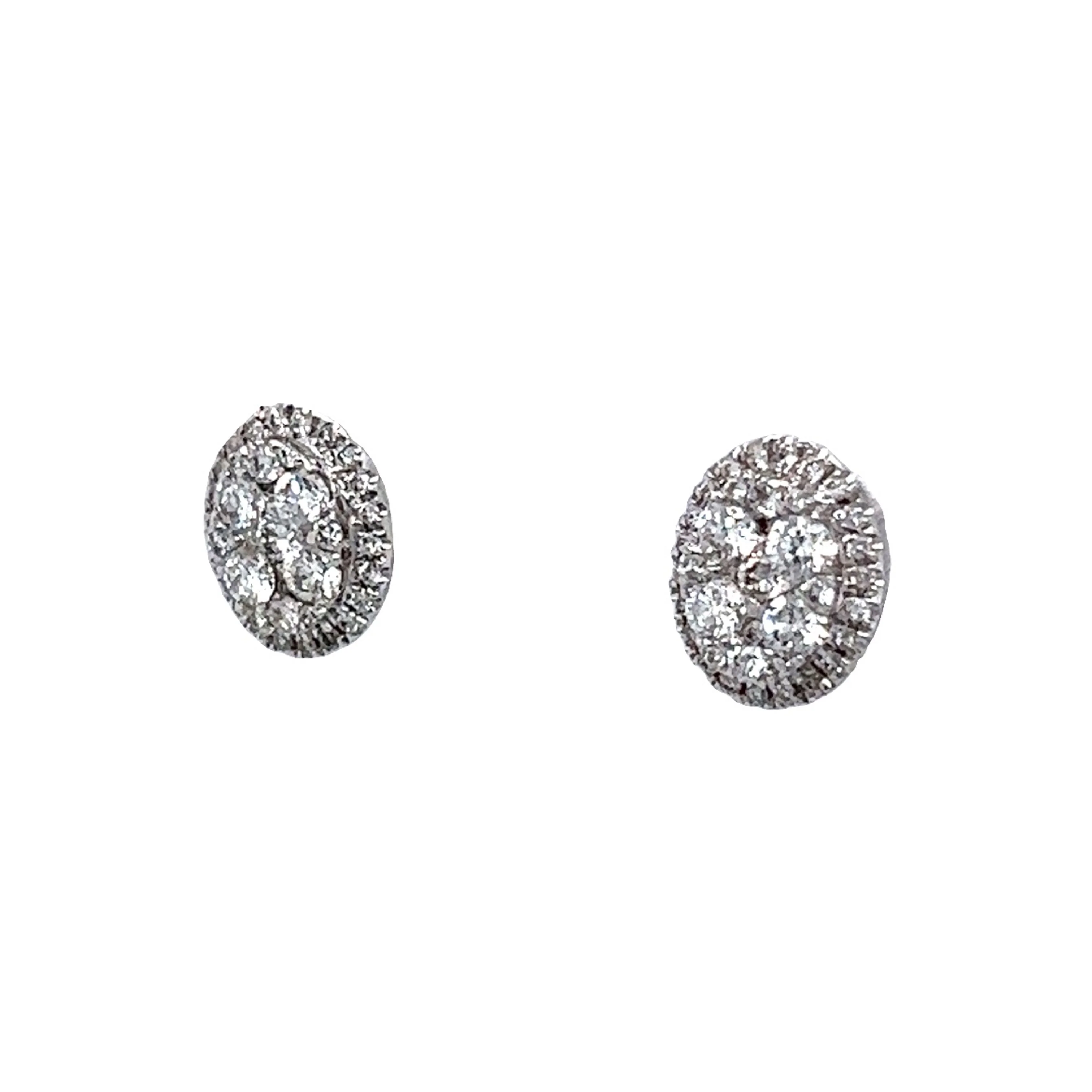 Pave Cluster Diamond Disk Earrings 14K White Gold - Image 2