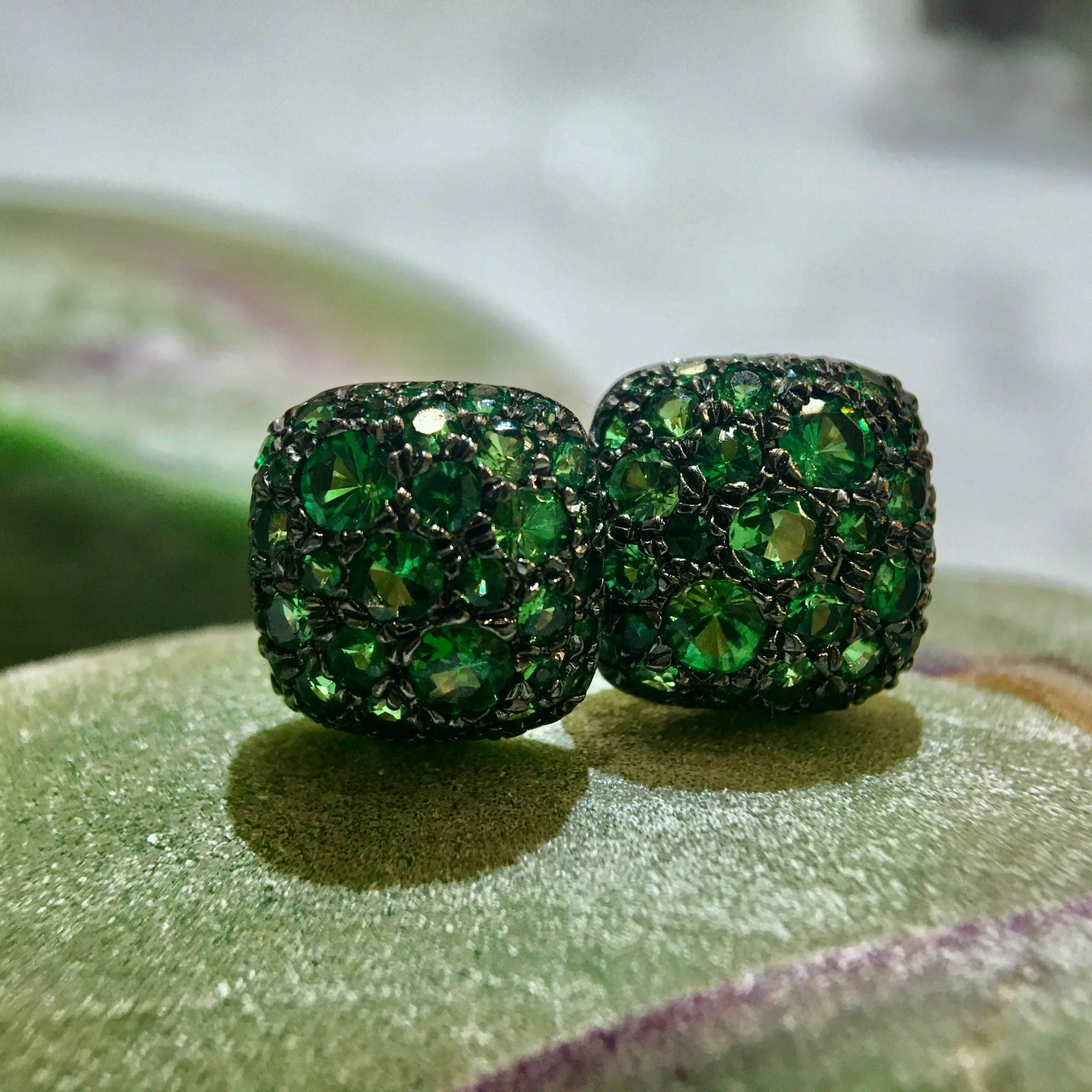 1.18 Tsavorite Garnet Pave Cluster Earring Studs in 14k Yellow Gold - Image 6