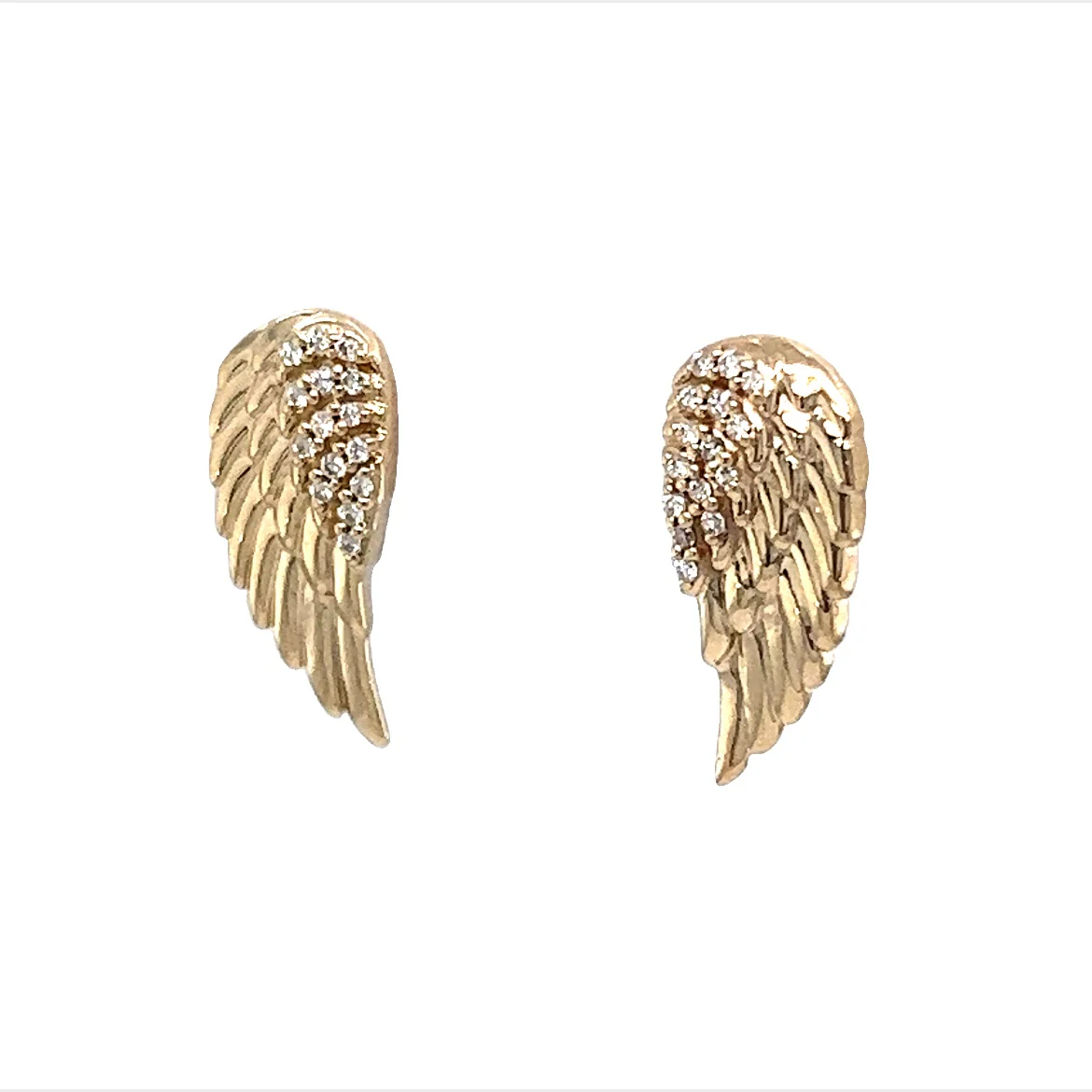 Pave Diamond Angel Wing Stud Earrings in 14k Yellow Gold - Image 2