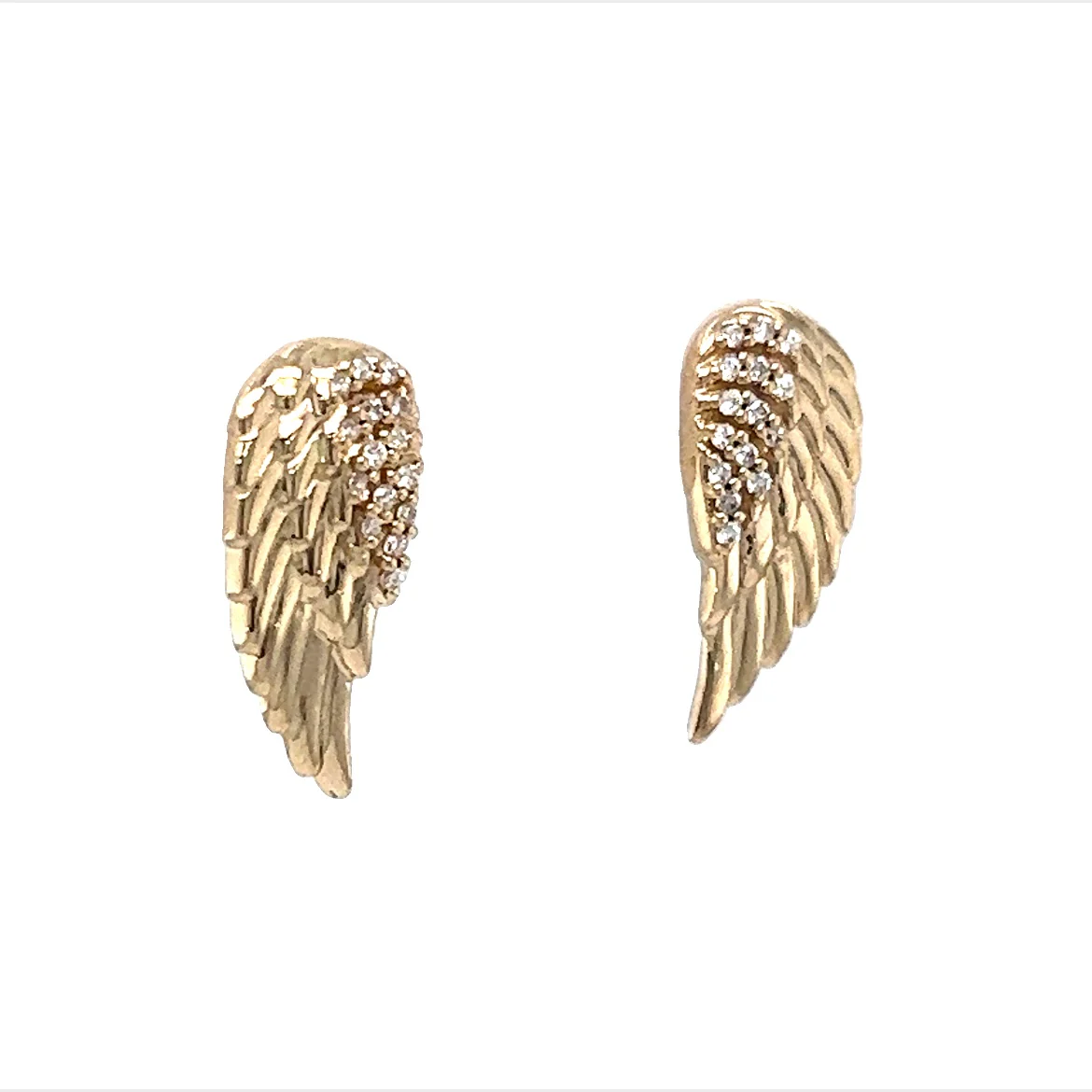 Pave Diamond Angel Wing Stud Earrings in 14k Yellow Gold - Image 3