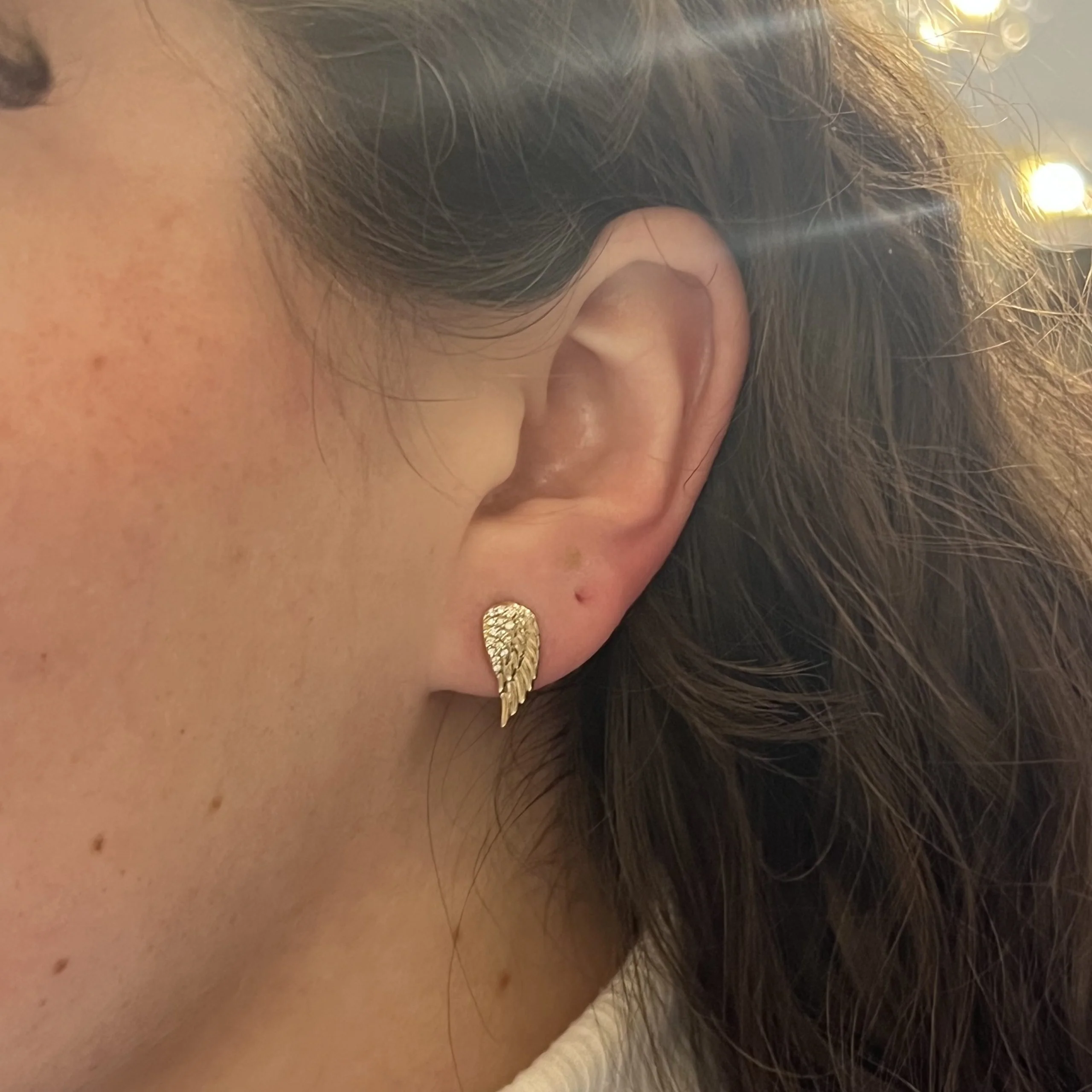 Pave Diamond Angel Wing Stud Earrings in 14k Yellow Gold - Image 4