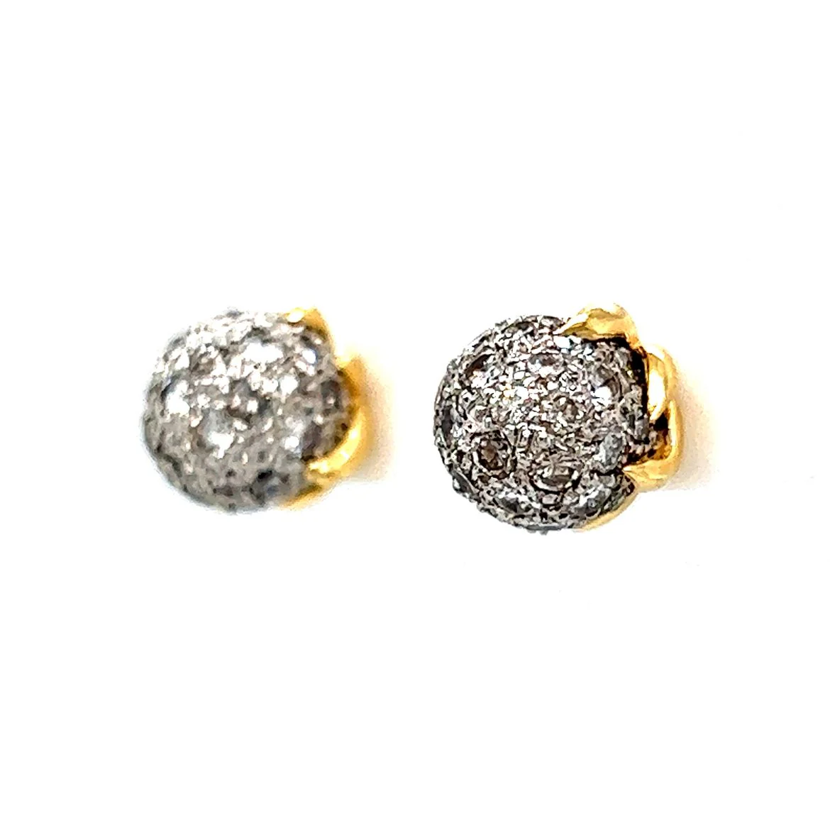 Pave Diamond Ball Stud Earrings in 18k Gold & Platinum - Image 2