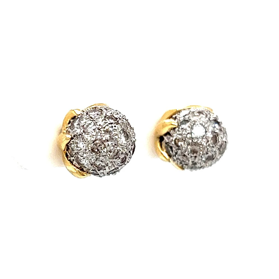 Pave Diamond Ball Stud Earrings in 18k Gold & Platinum - Image 3