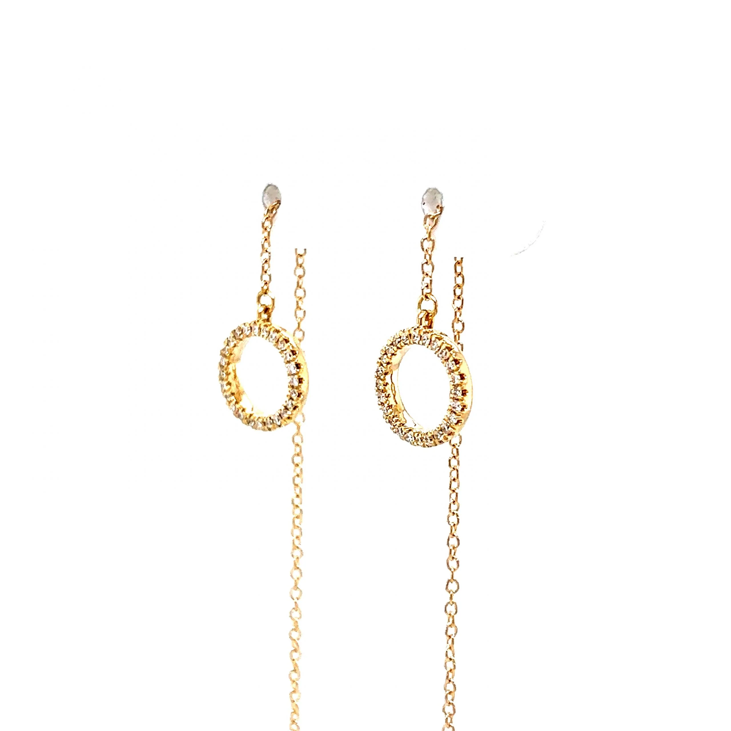Pave Diamond Circle Threader Earrings in 14k Yellow Gold - Image 2