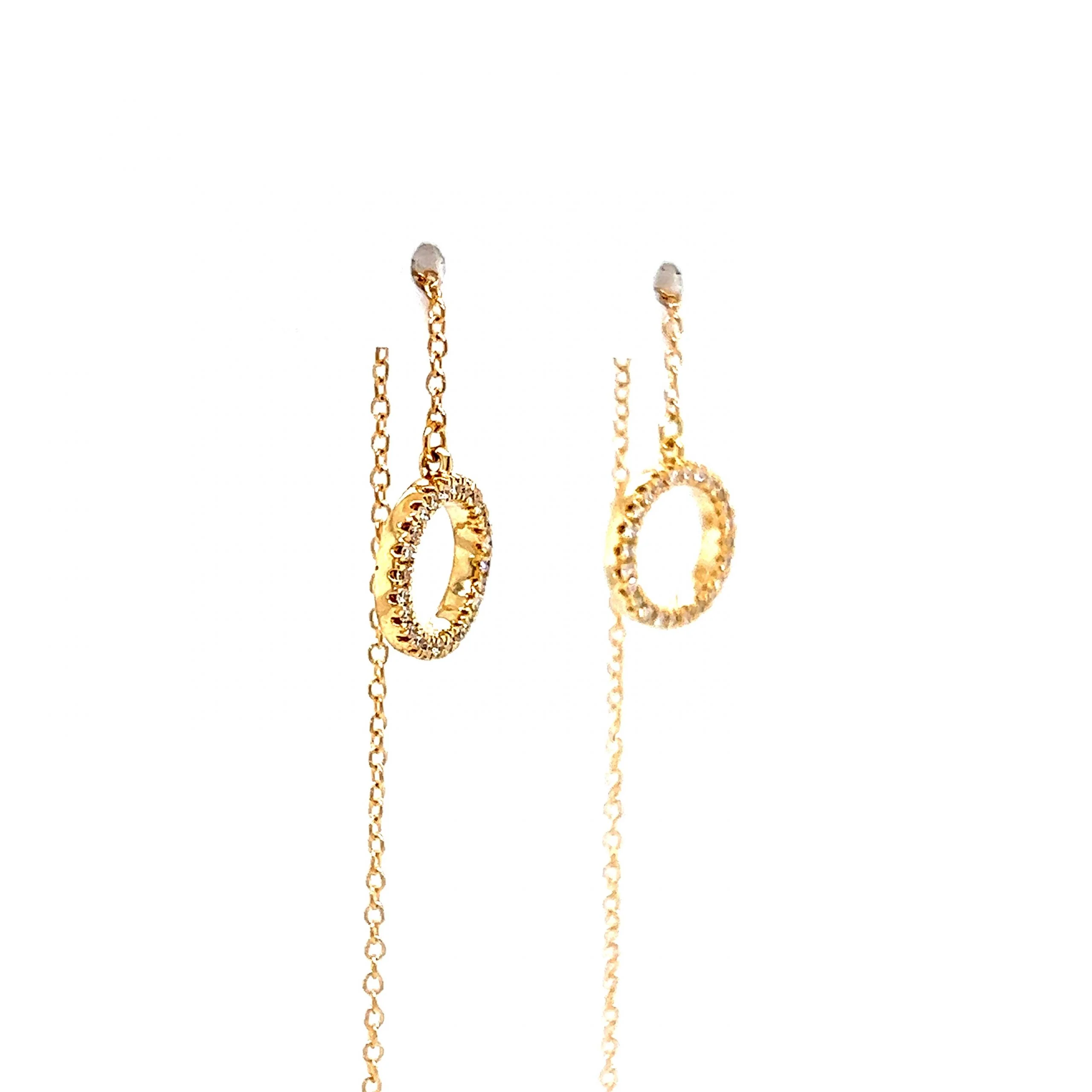 Pave Diamond Circle Threader Earrings in 14k Yellow Gold - Image 3