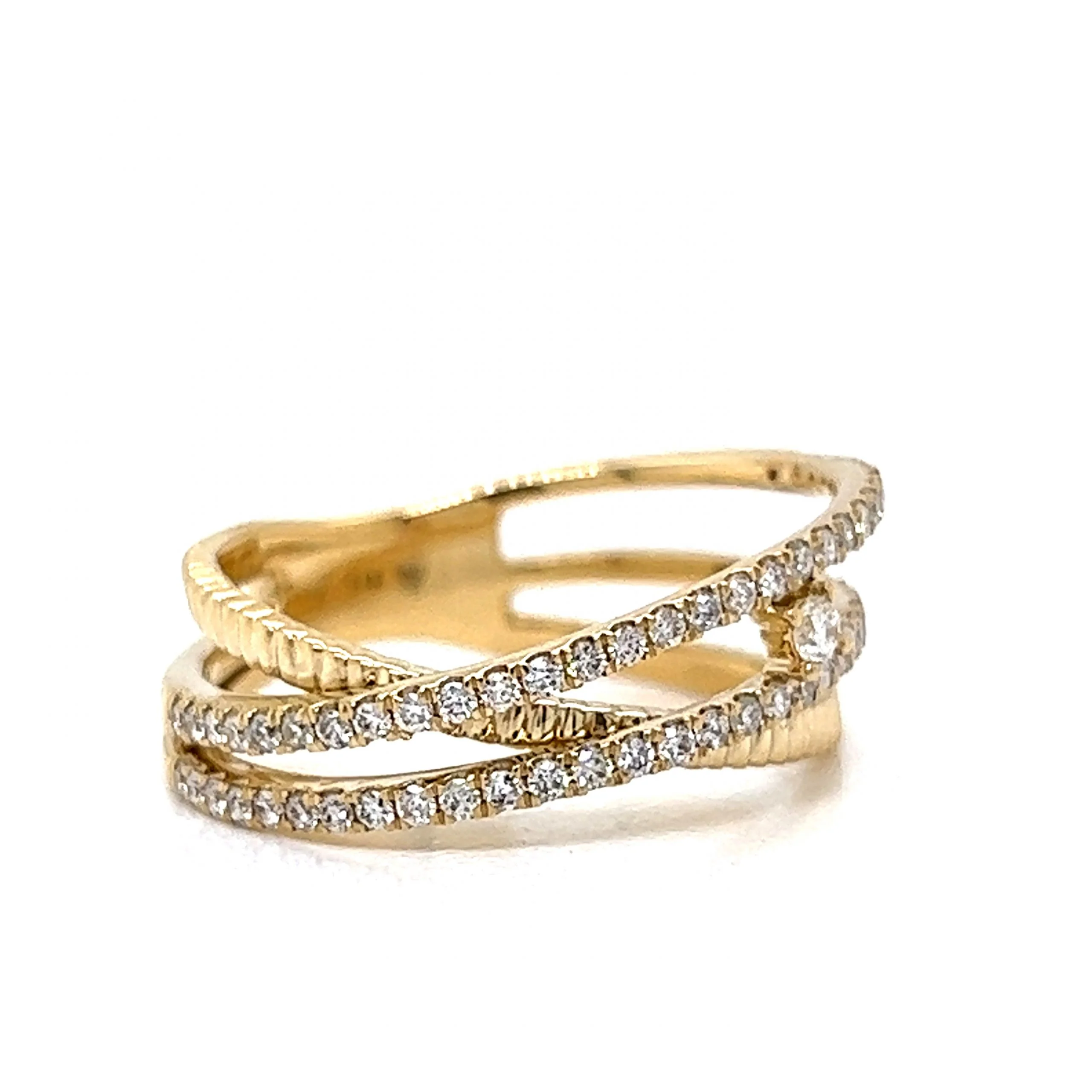 Pave Diamond Crossover Stacking Ring in 14k Yellow Gold - Image 3