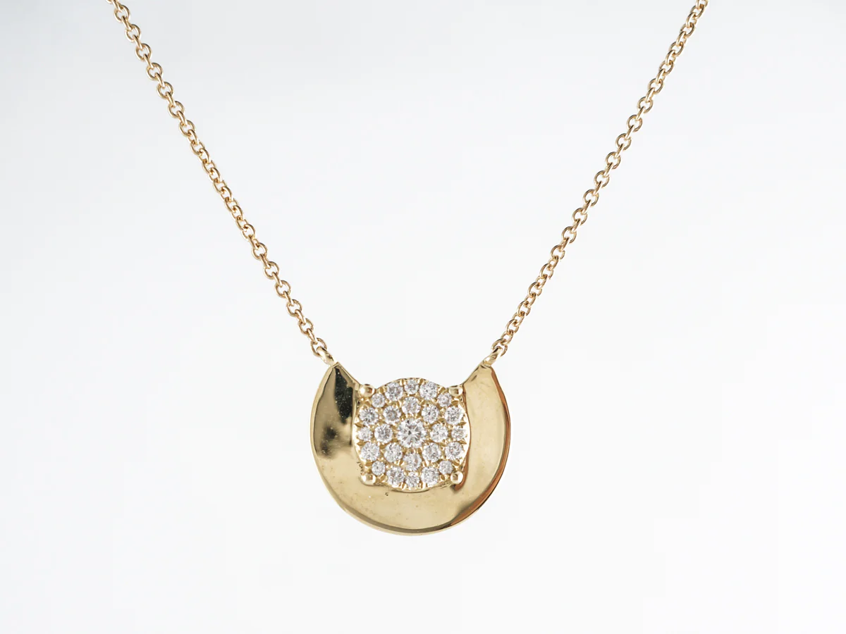 Pave Diamond Disc Pendant in 18k Yellow Gold - Image 2