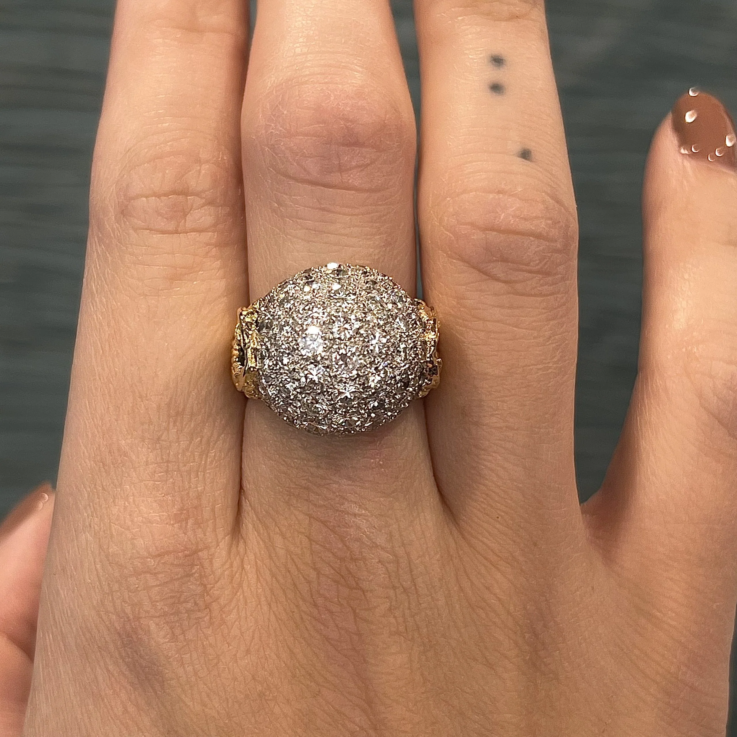 Pave Diamond Dome Cocktail Ring 18k Yellow Gold - Image 6