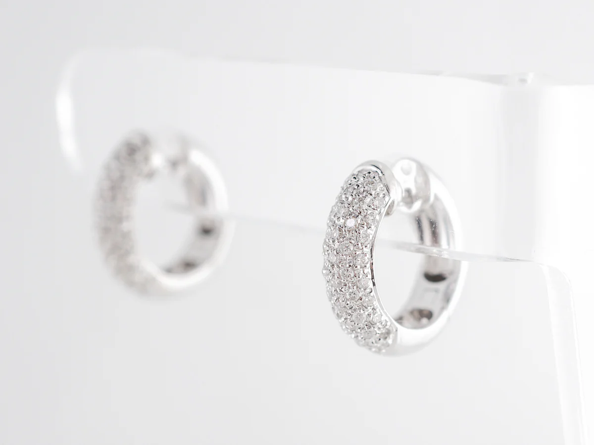 Pave Diamond Hoop Earrings in 14k White Gold - Image 2