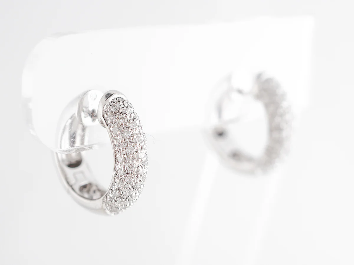 Pave Diamond Hoop Earrings in 14k White Gold - Image 3