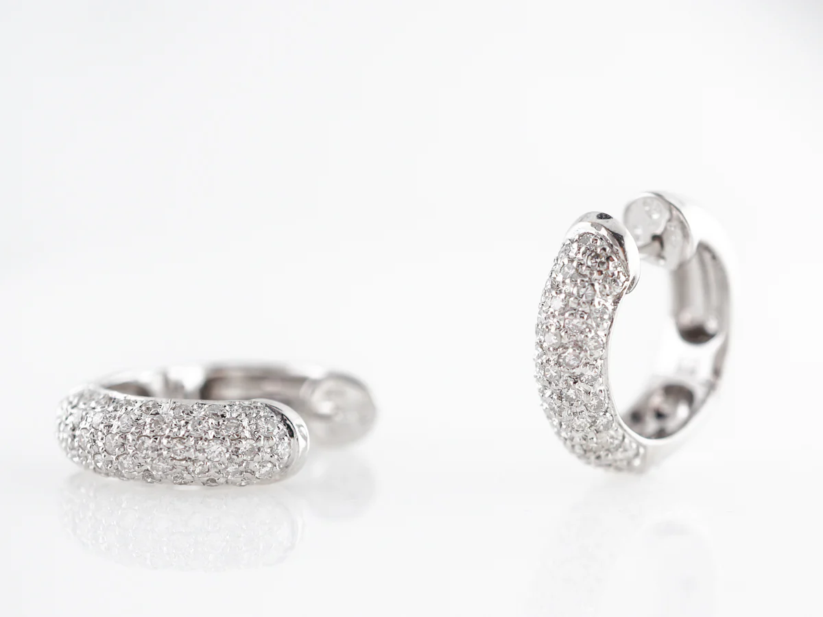 Pave Diamond Hoop Earrings in 14k White Gold - Image 4
