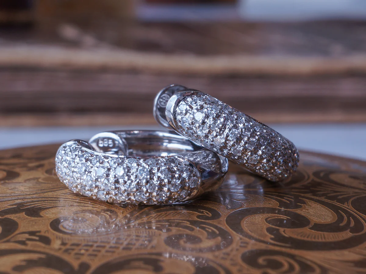 Pave Diamond Hoop Earrings in 14k White Gold - Image 5