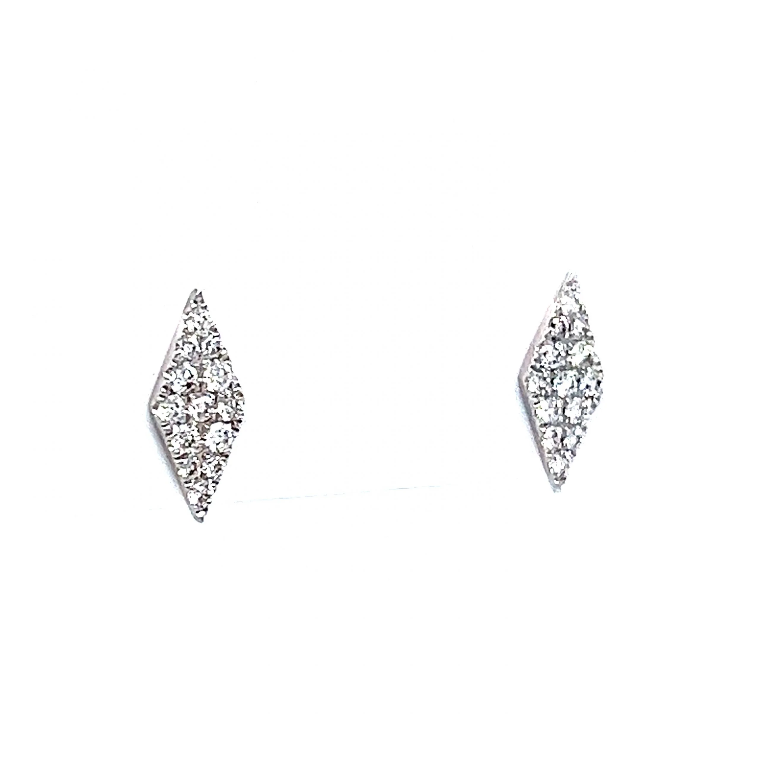 Pave Diamond Rhombus Stud Earrings in 14k White Gold - Image 3