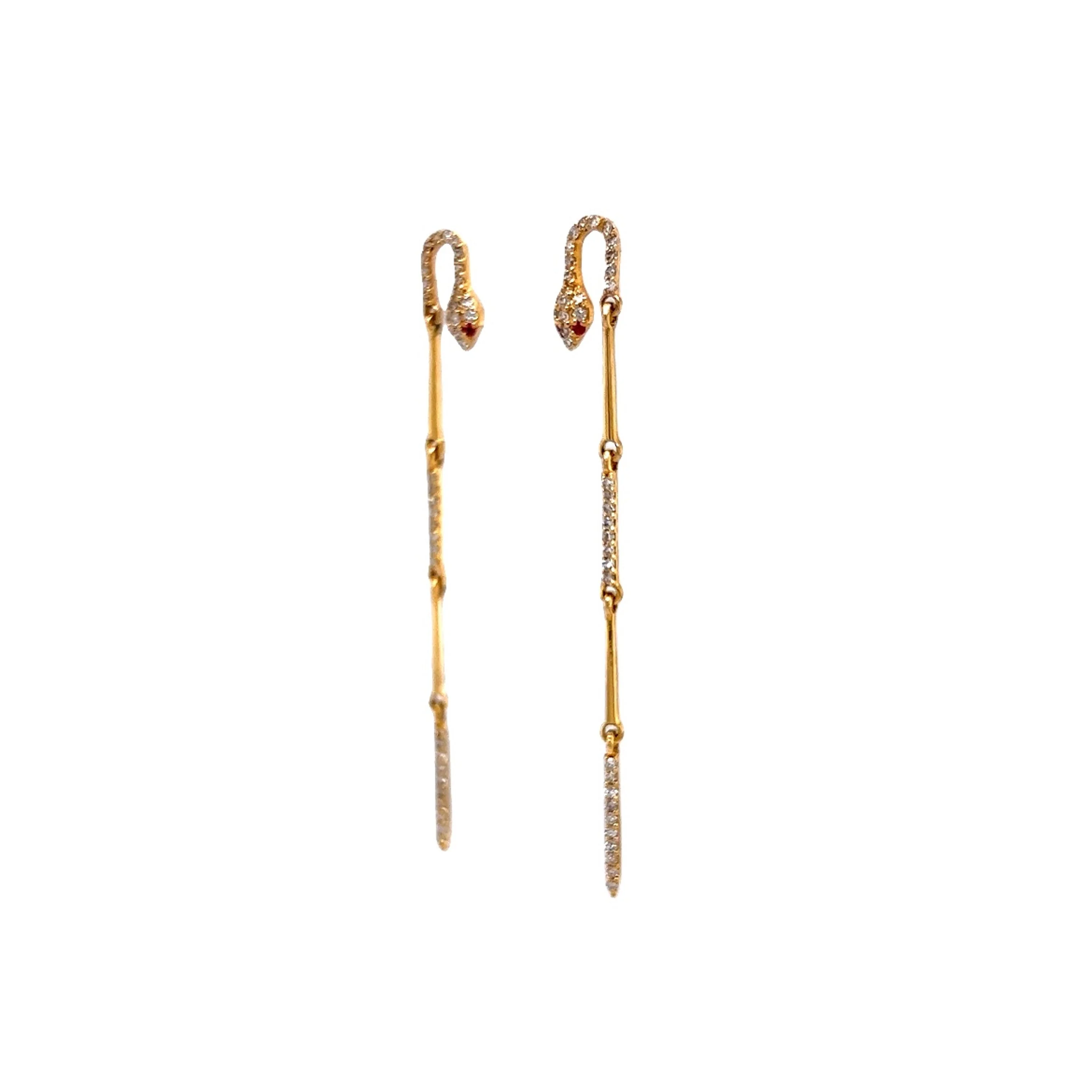 Pave Diamond Snake Earrings in 14k Yellow Gold - Image 2