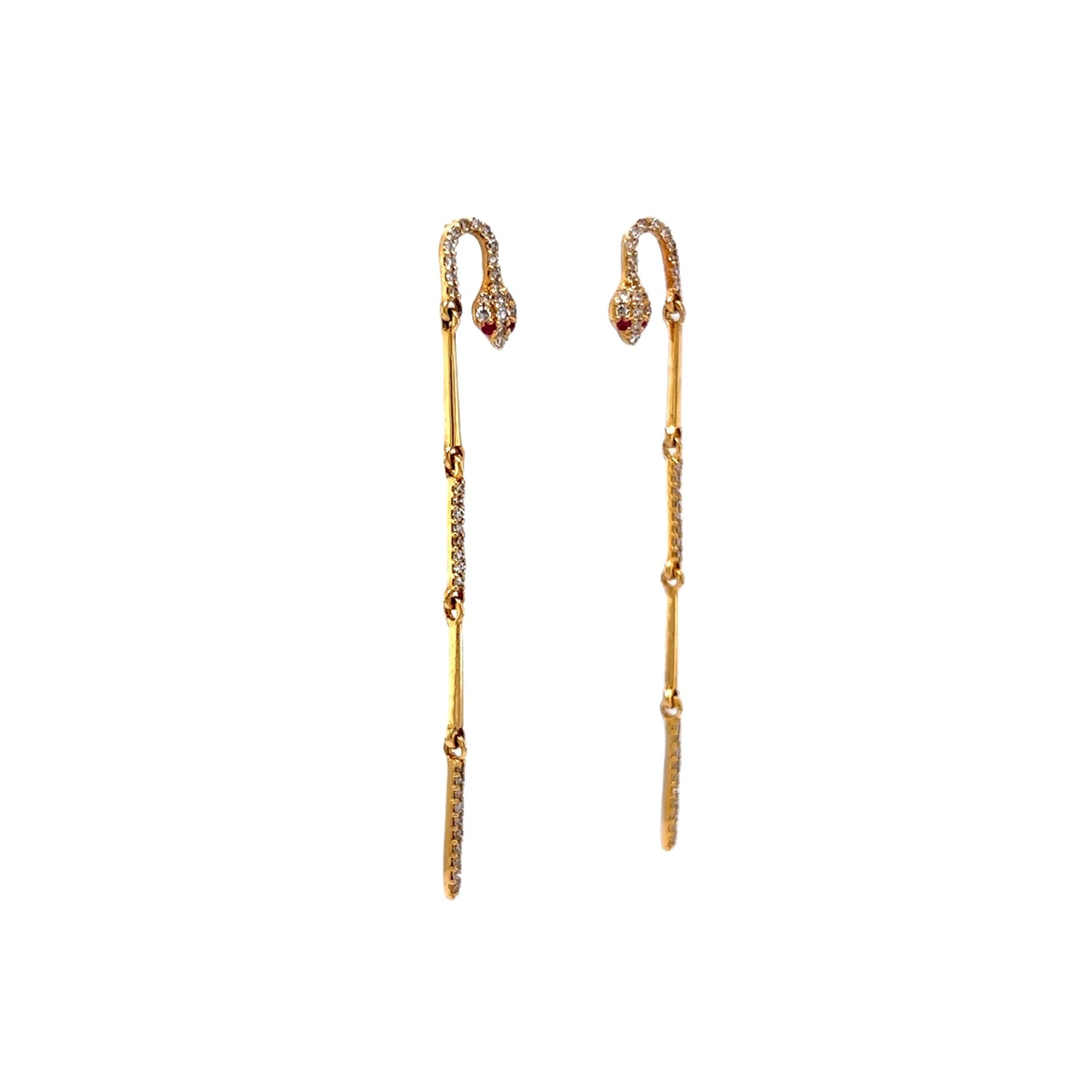 Pave Diamond Snake Earrings in 14k Yellow Gold - Image 3