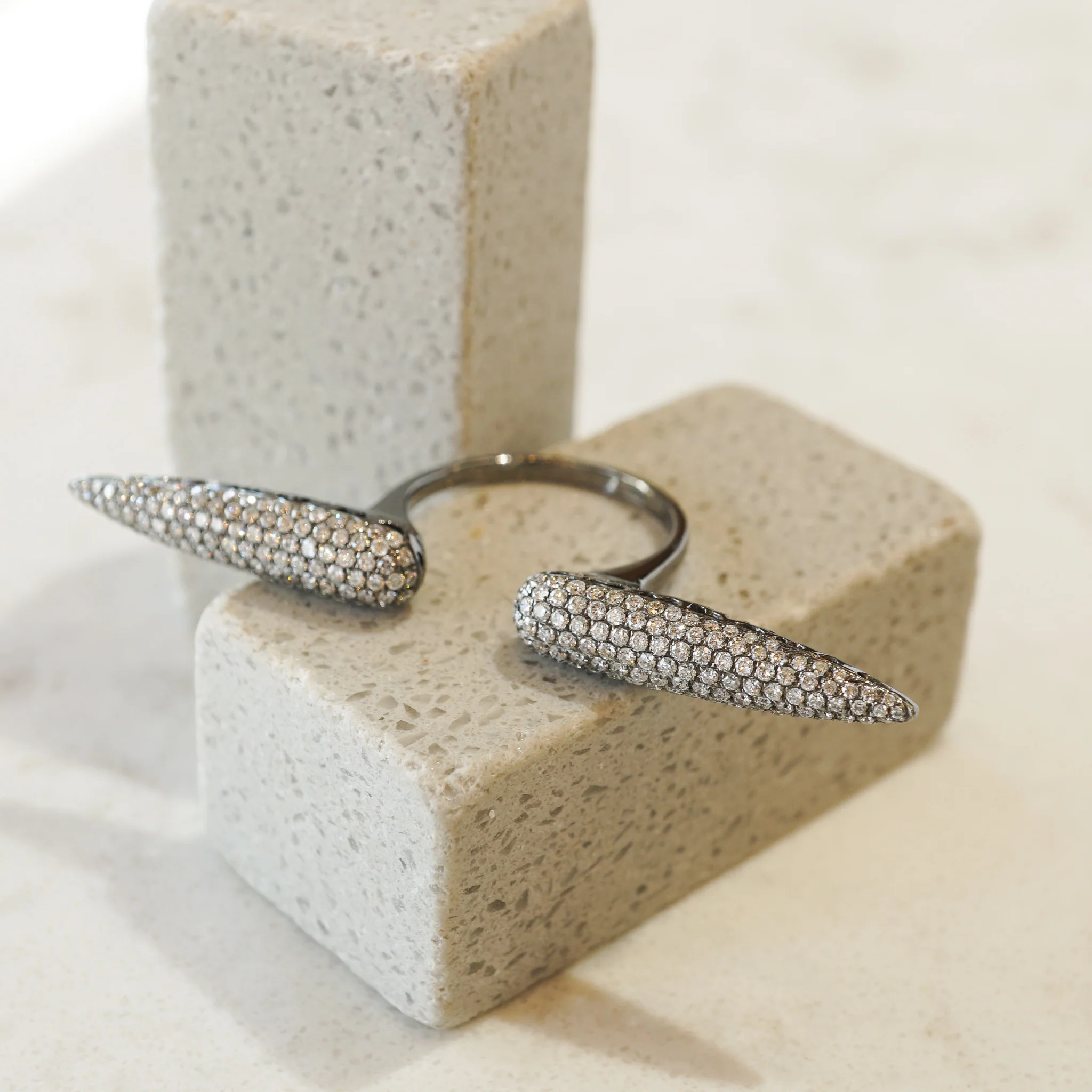 Pave Diamond Spike Cocktail Ring in 18k White Gold - Image 6