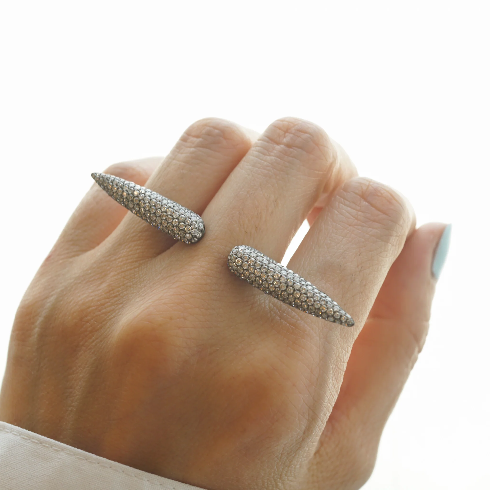 Pave Diamond Spike Cocktail Ring in 18k White Gold - Image 7