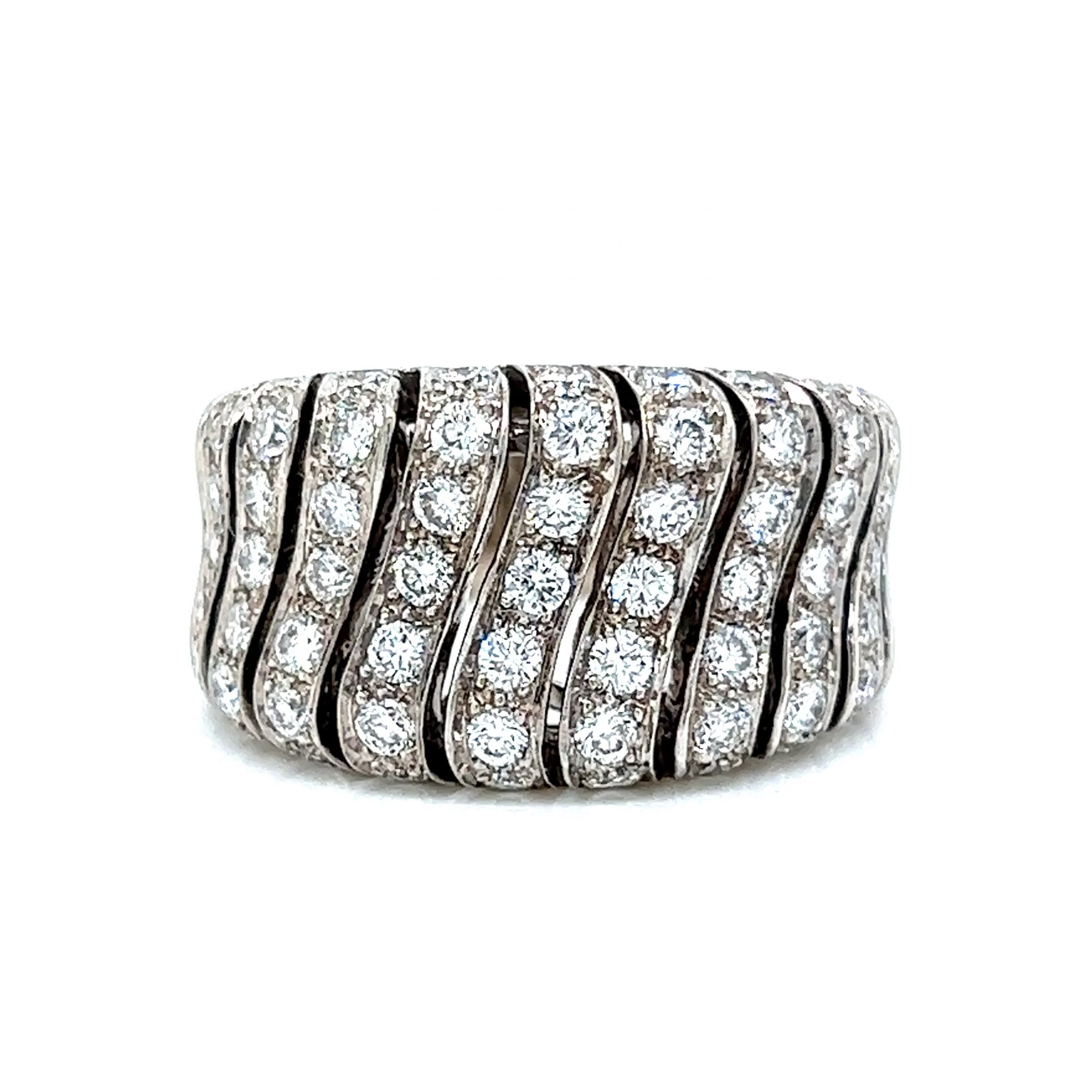 Pave Diamond Wave Cocktail Ring in 14k White Gold
